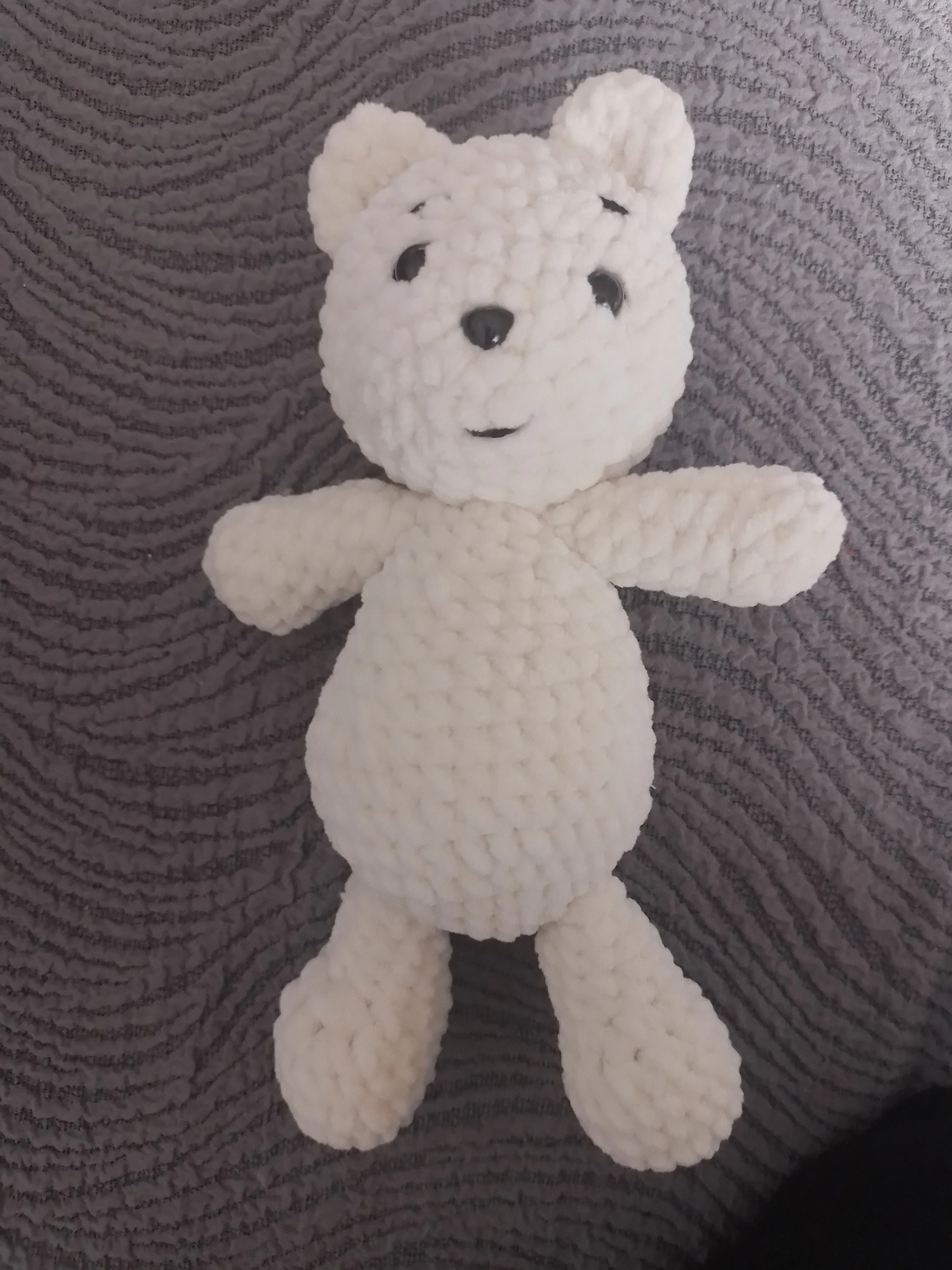 White Amigurumi Bear Toy - With Safety Eyes, Knitted with Velvet Yarn