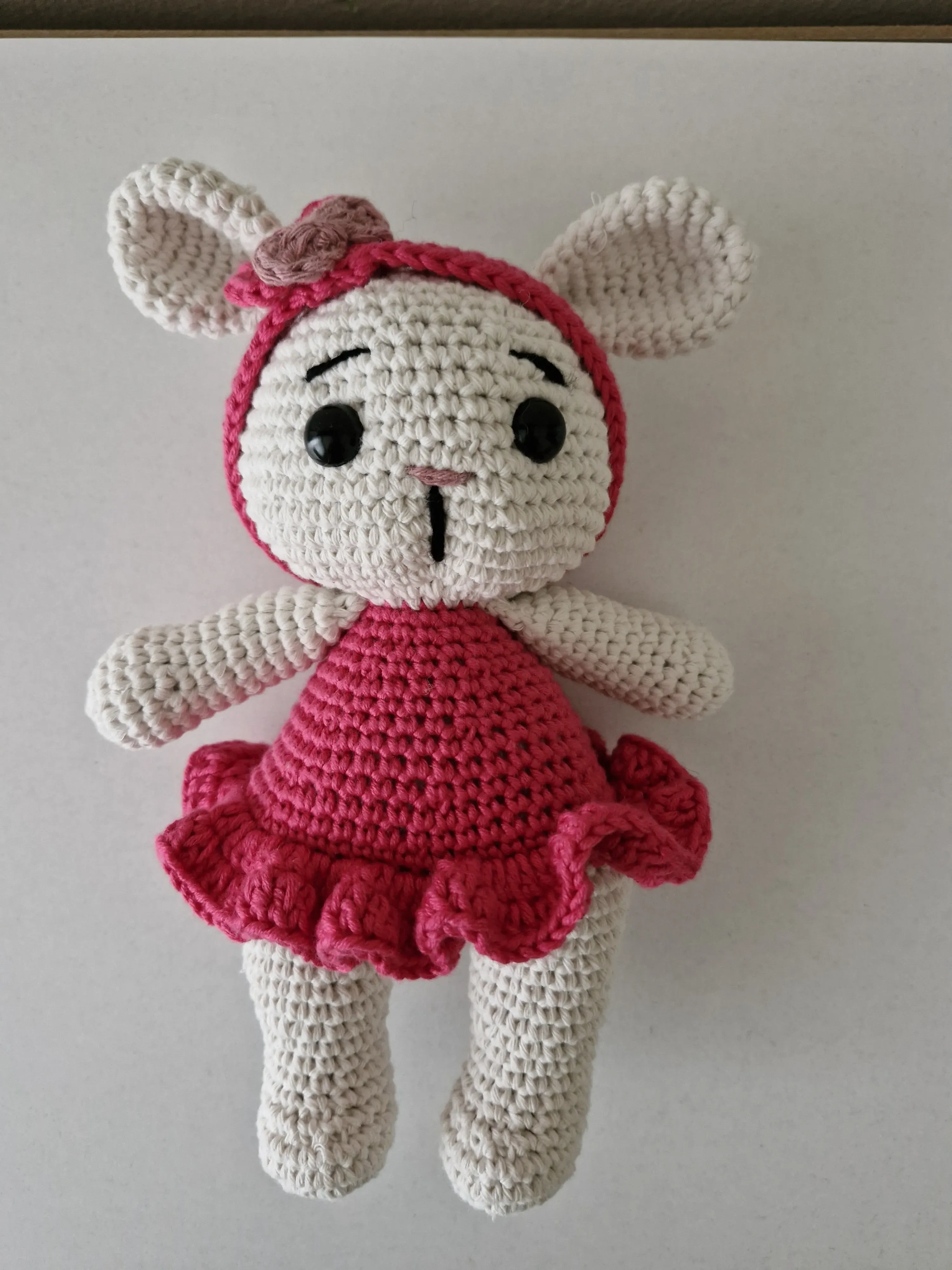 Pembe Elbiseli Örgü Tavşan Amigurumi Oyuncak Bebek - El Emeği
