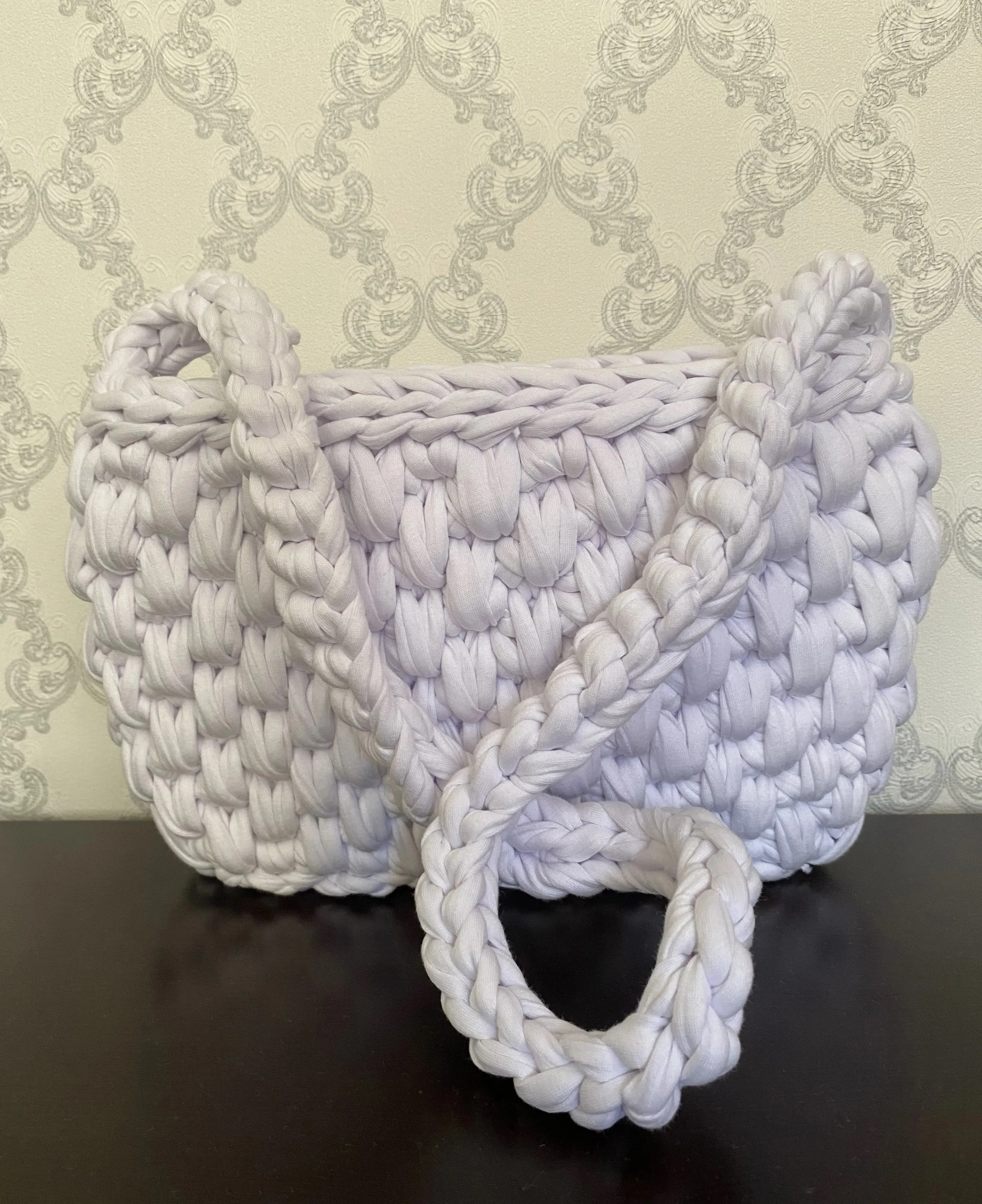 El Örgüsü beyaz Penye İp Mini Çanta