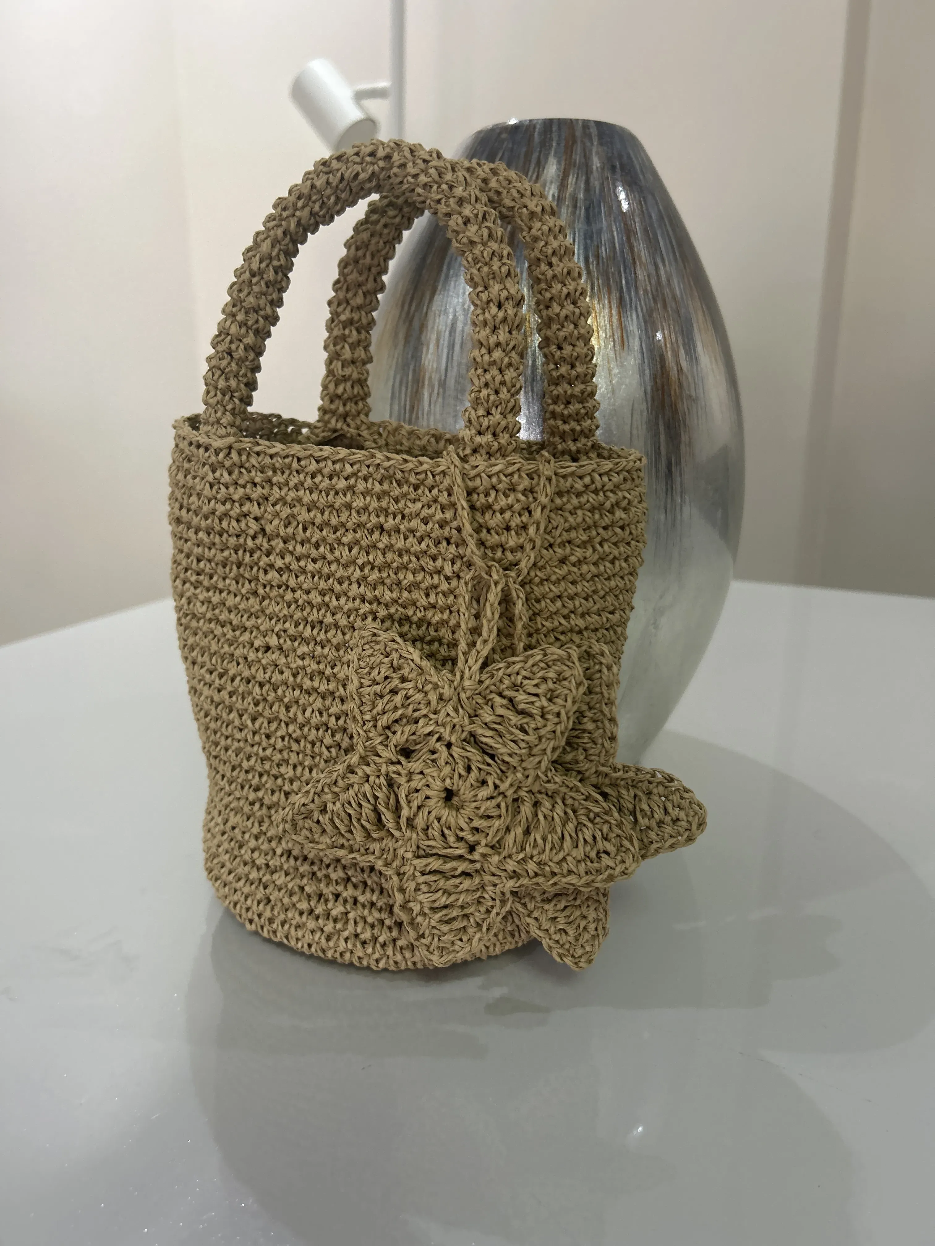 El Yapımı Mini Hasır Görünümlü El Çantası