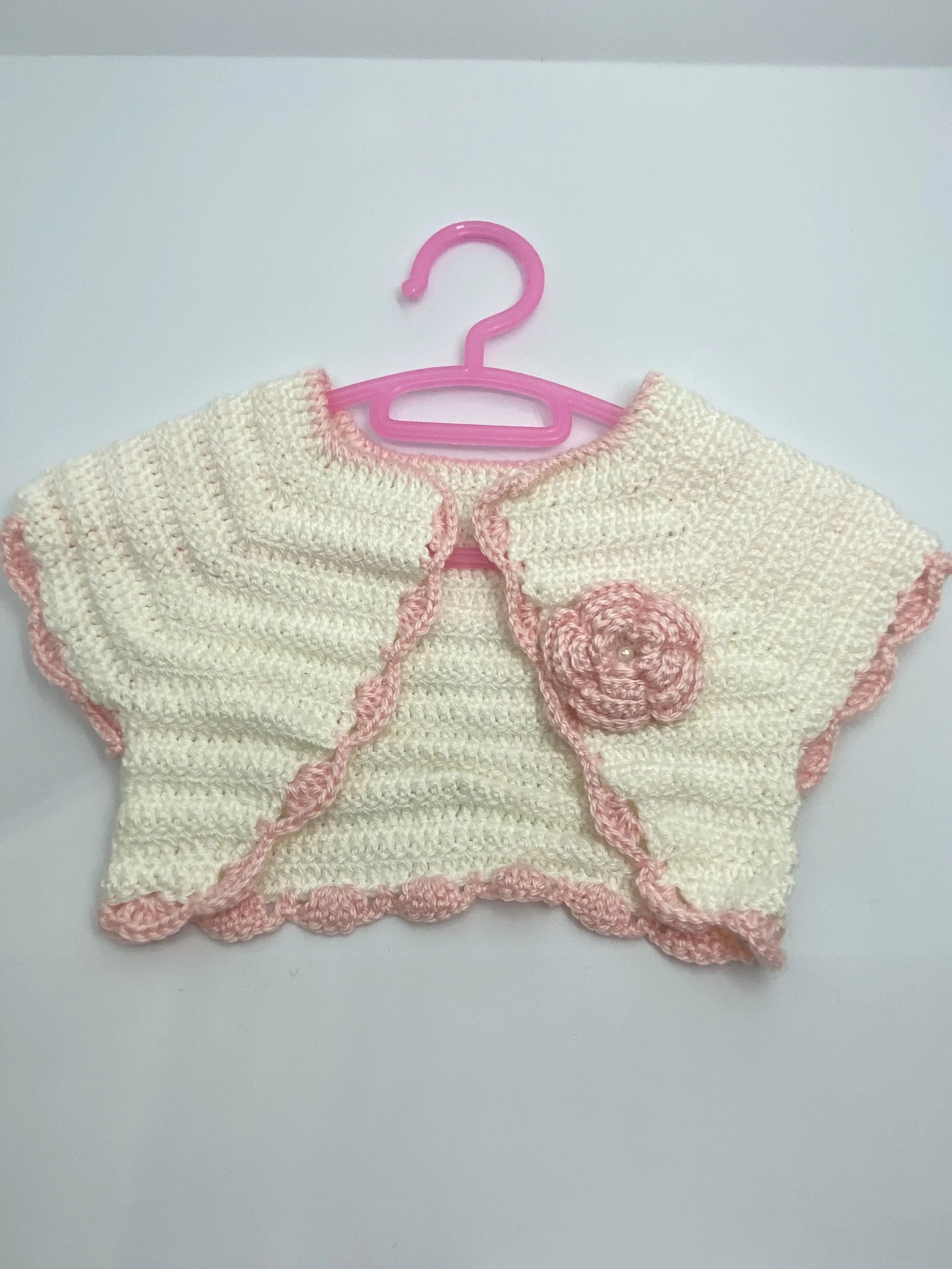 Krem Pembe Örgü Bebek Yeleği