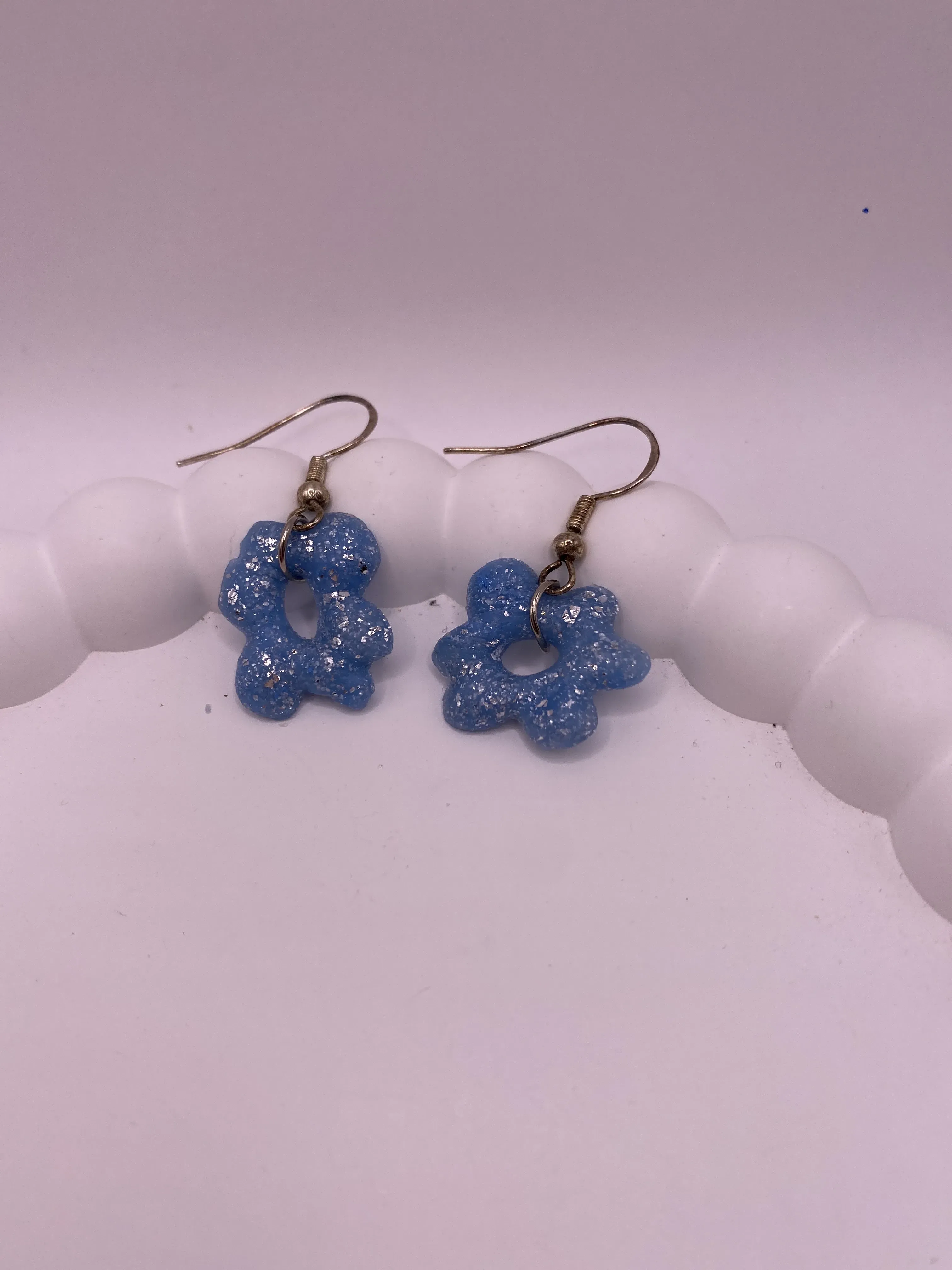 Blue Glitter Flower Earring - Handmade Lightweight Design Elegant Accessory