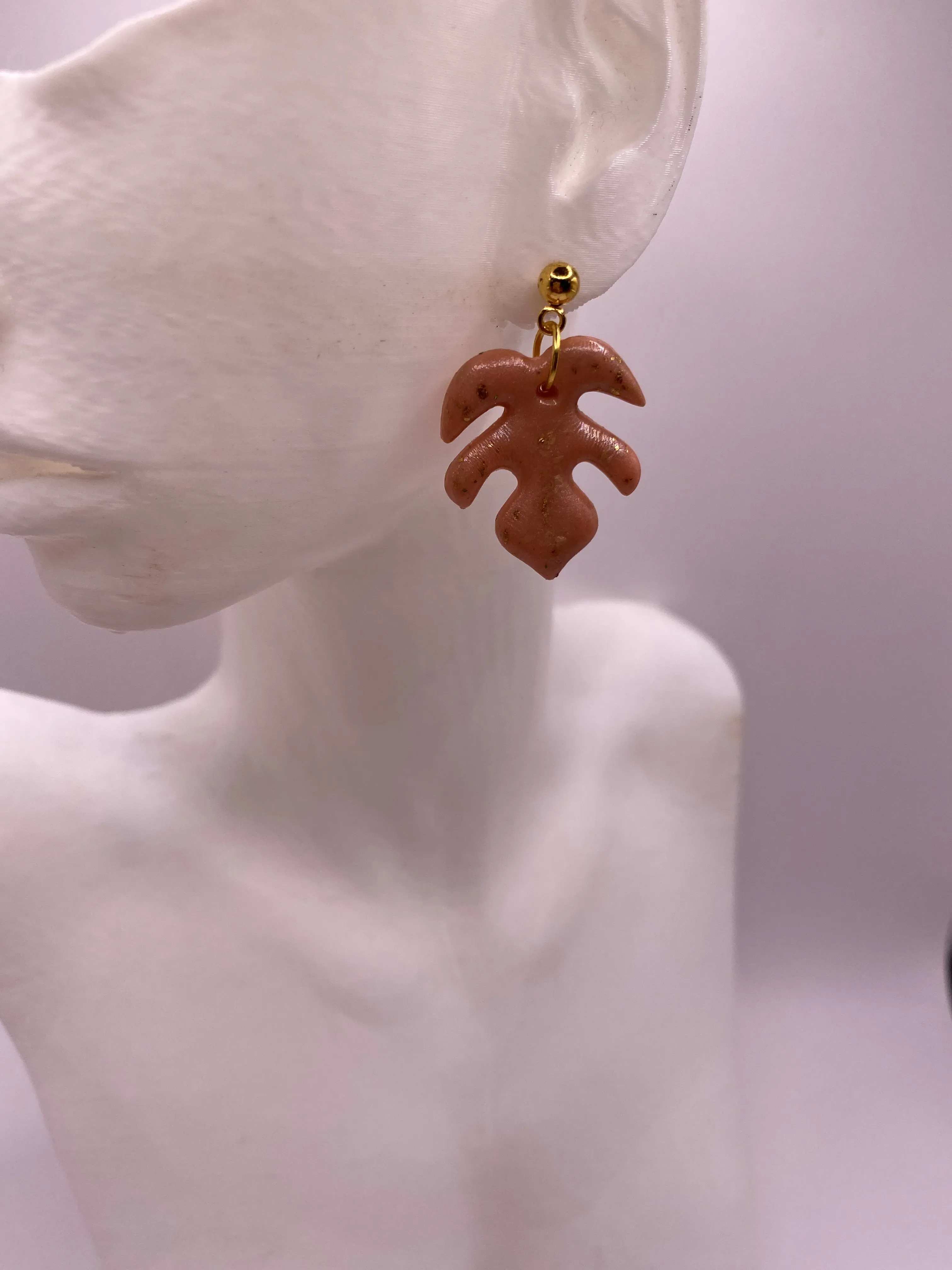 Leaf Designed Handmade Polymer Clay Earring - Mimozam Special Collection