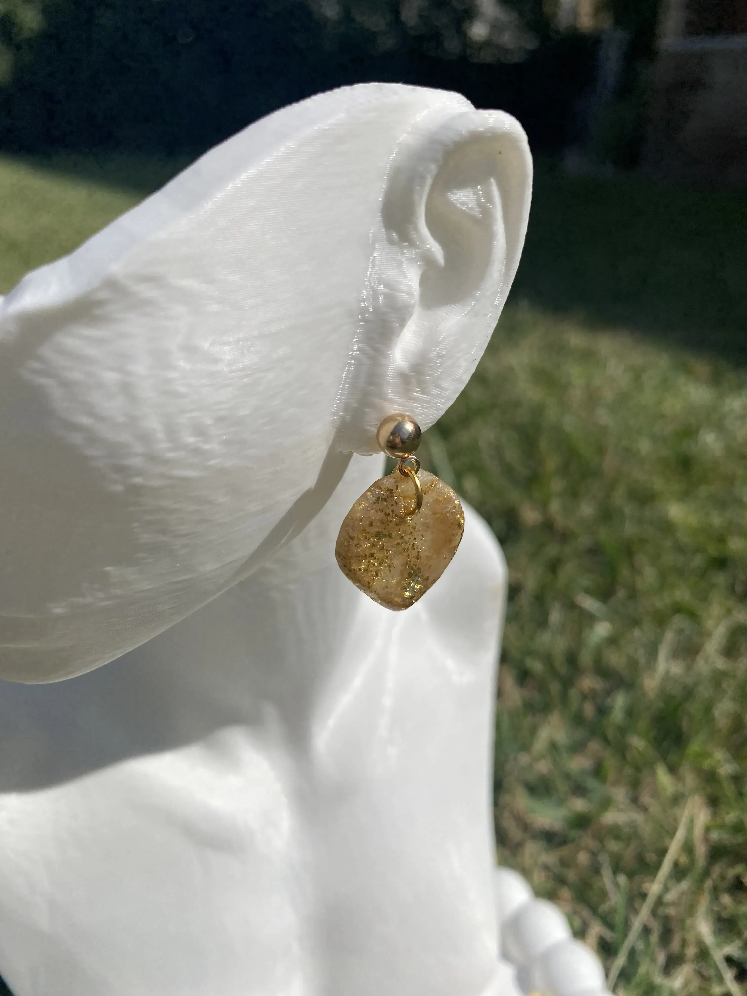 Gold Glittery Transparent Resin Earring - Handmade Elegant Design