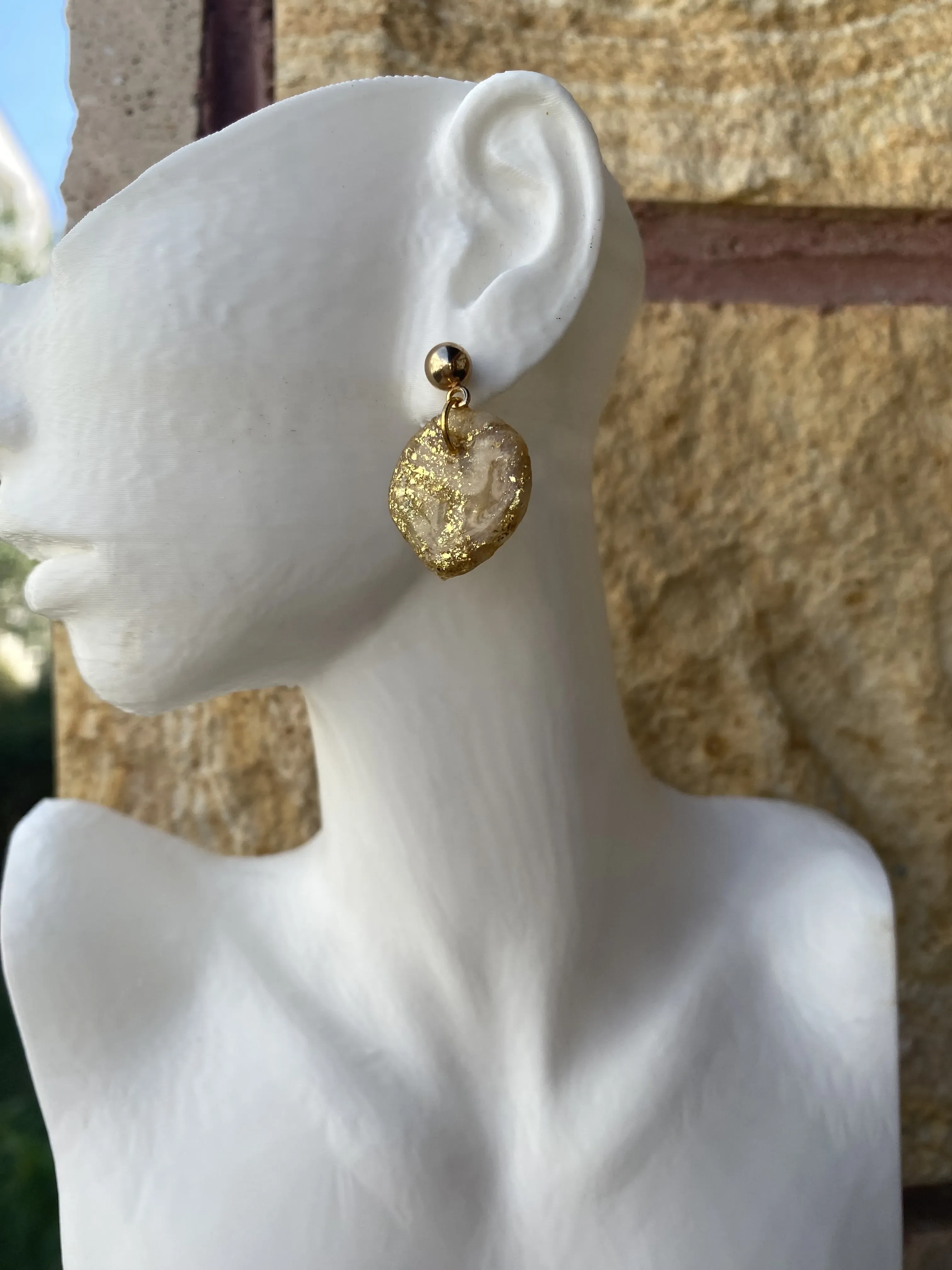 Gold Glittery Transparent Resin Earring - Handmade Elegant Design