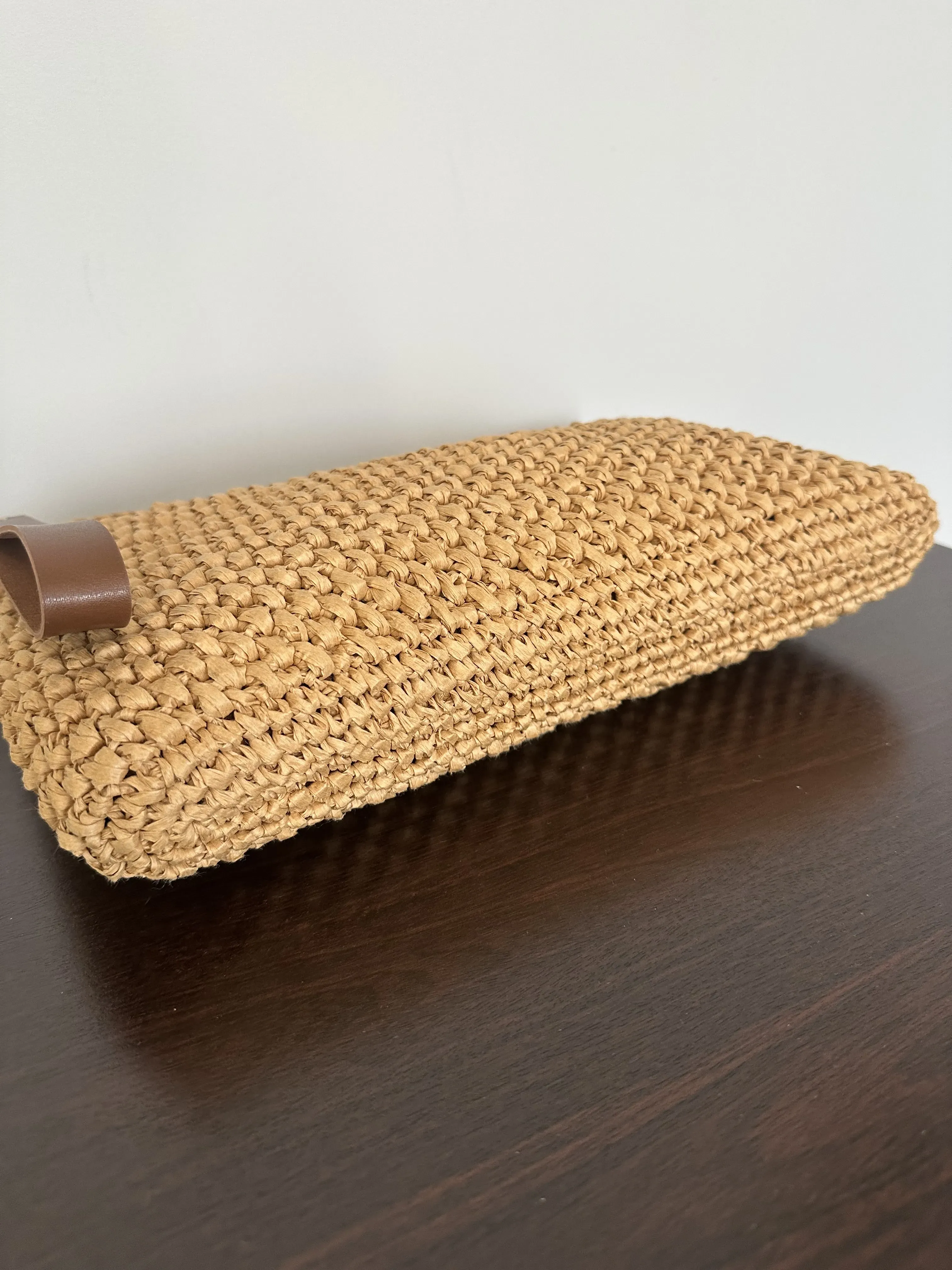 El Örgüsü Rafya İp Clutch Çanta - Fermuarlı, Astarlı ve Elcikli