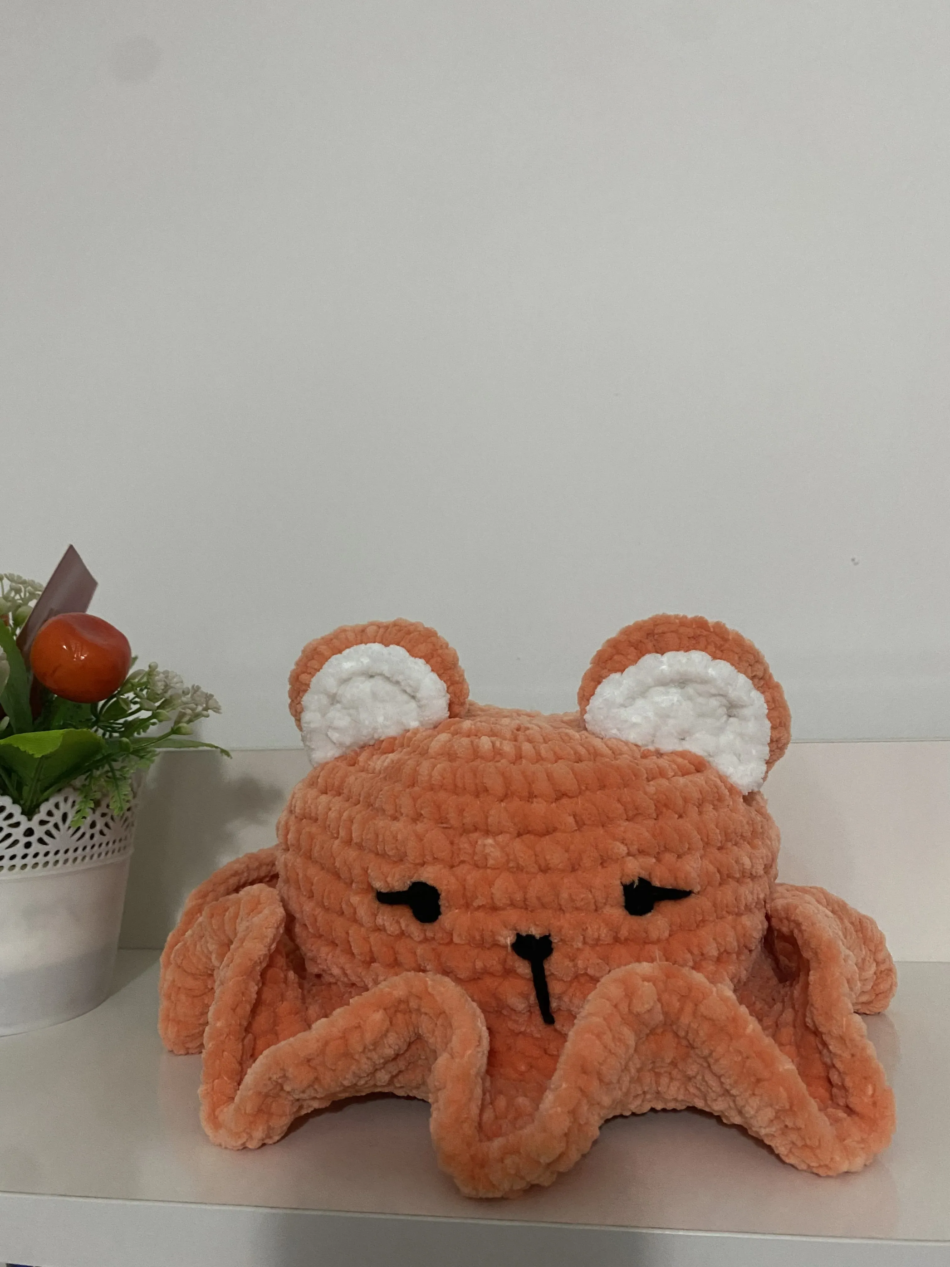 Orange Plush Teddy Bear - Eared Model - Handmade Knit