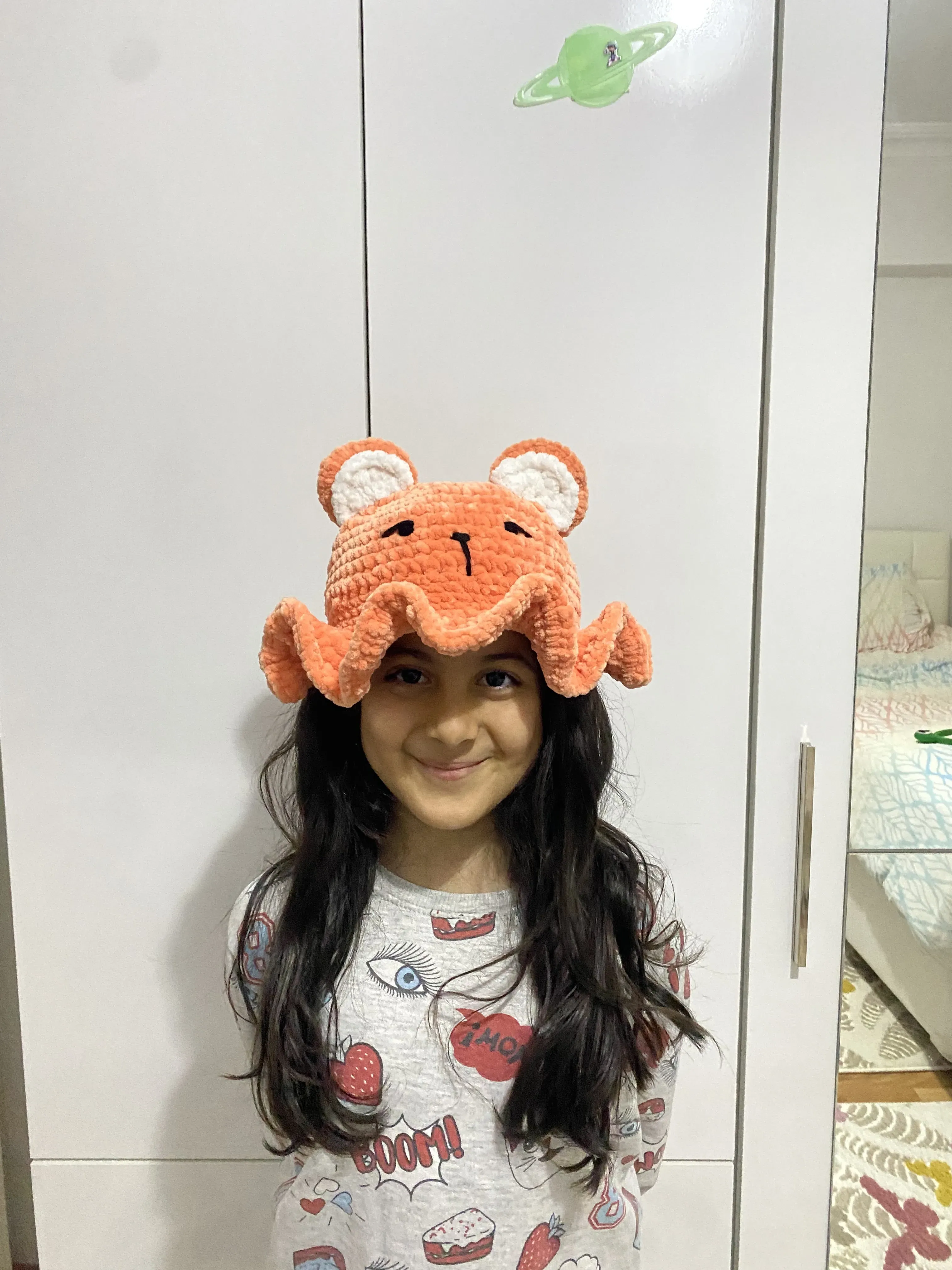Orange Plush Teddy Bear - Eared Model - Handmade Knit