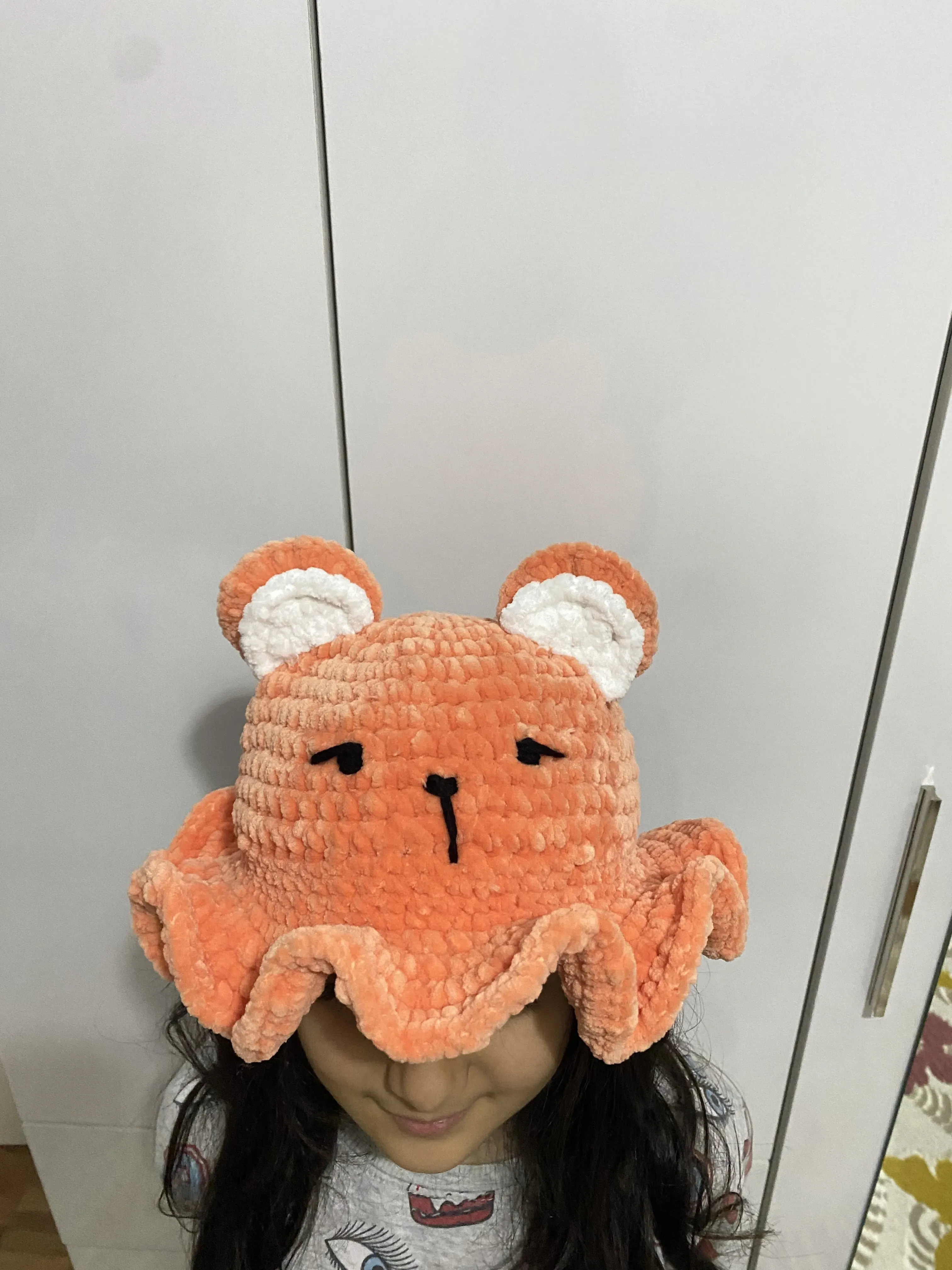 Orange Plush Teddy Bear - Eared Model - Handmade Knit