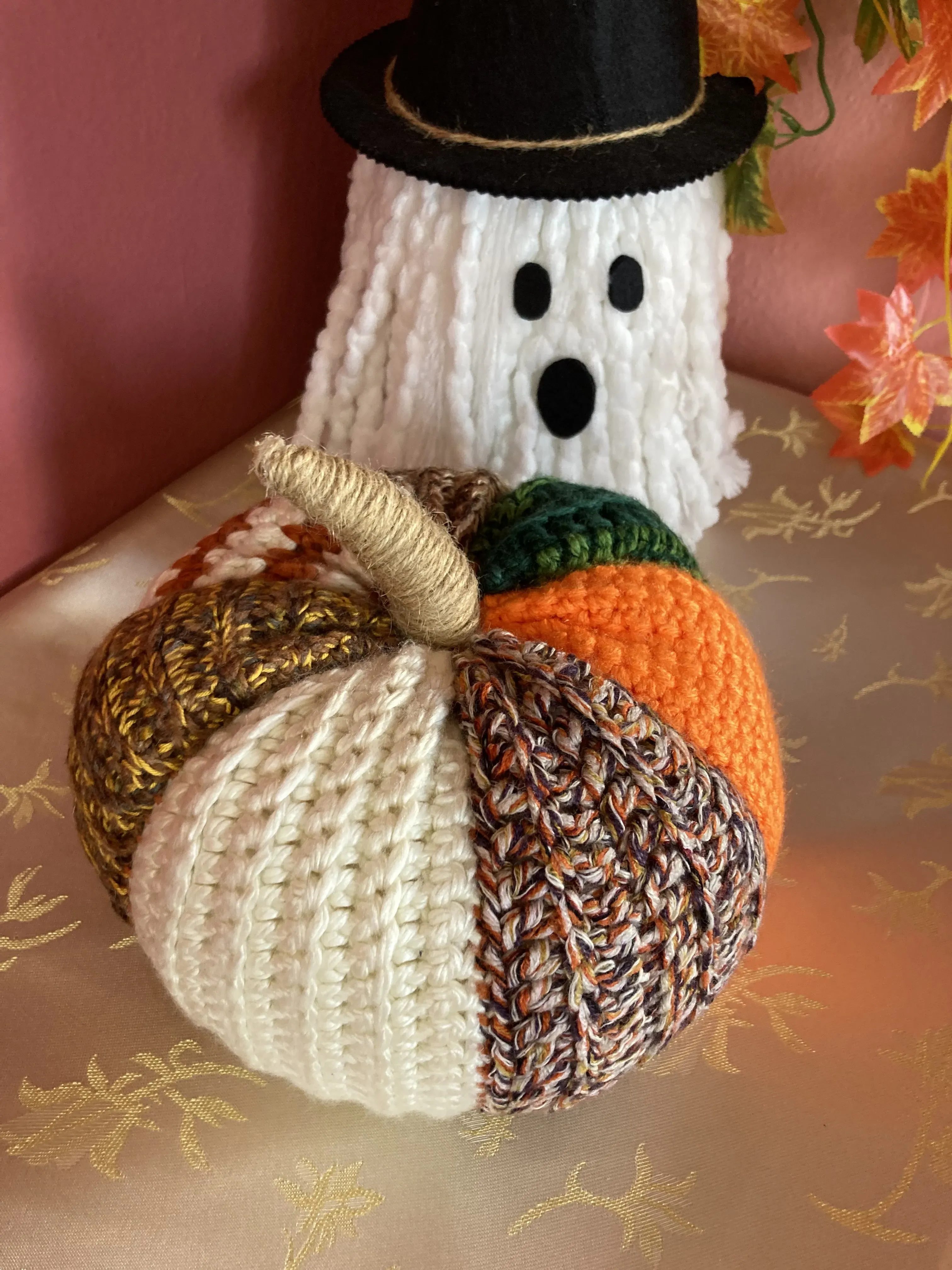 Multi-Colored Knitted Pumpkin Decorative Pillow - 30 cm in Diameter - Hand Knitted