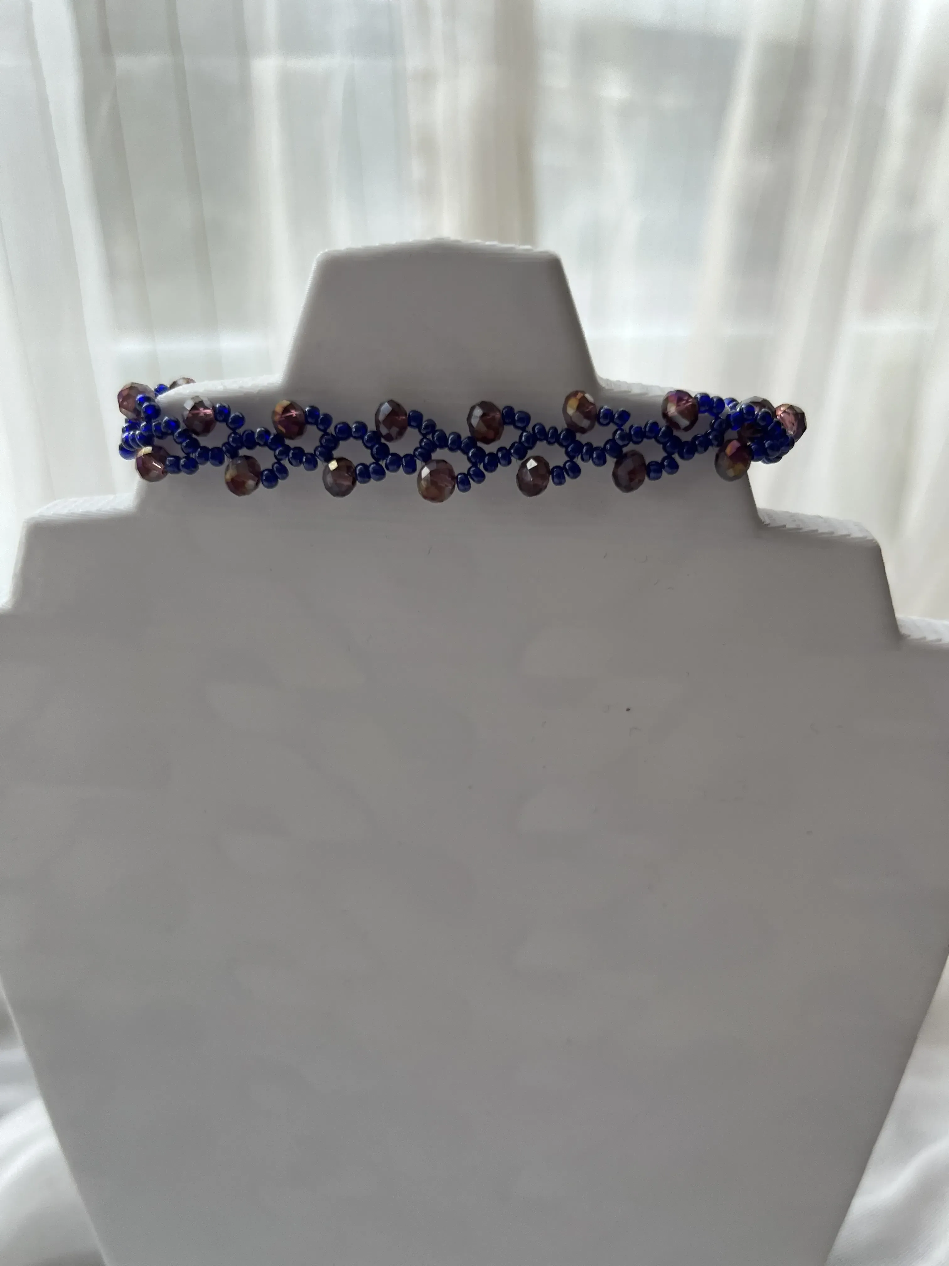 Navy Blue and Burgundy Crystal Beaded Bracelet - Handmade Design