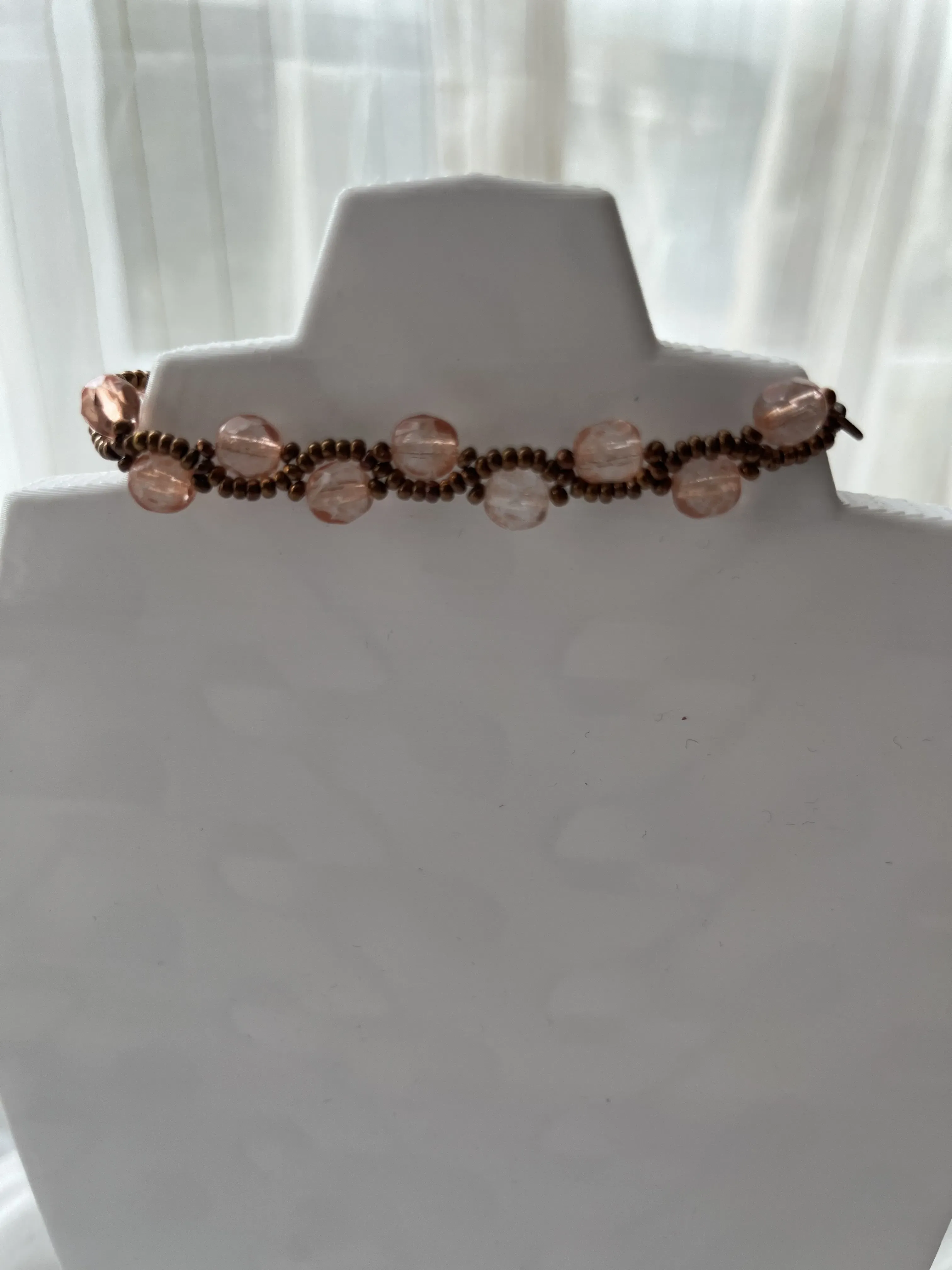 Pink Toned Crystal Beaded Bracelet - Handmade Jewelry