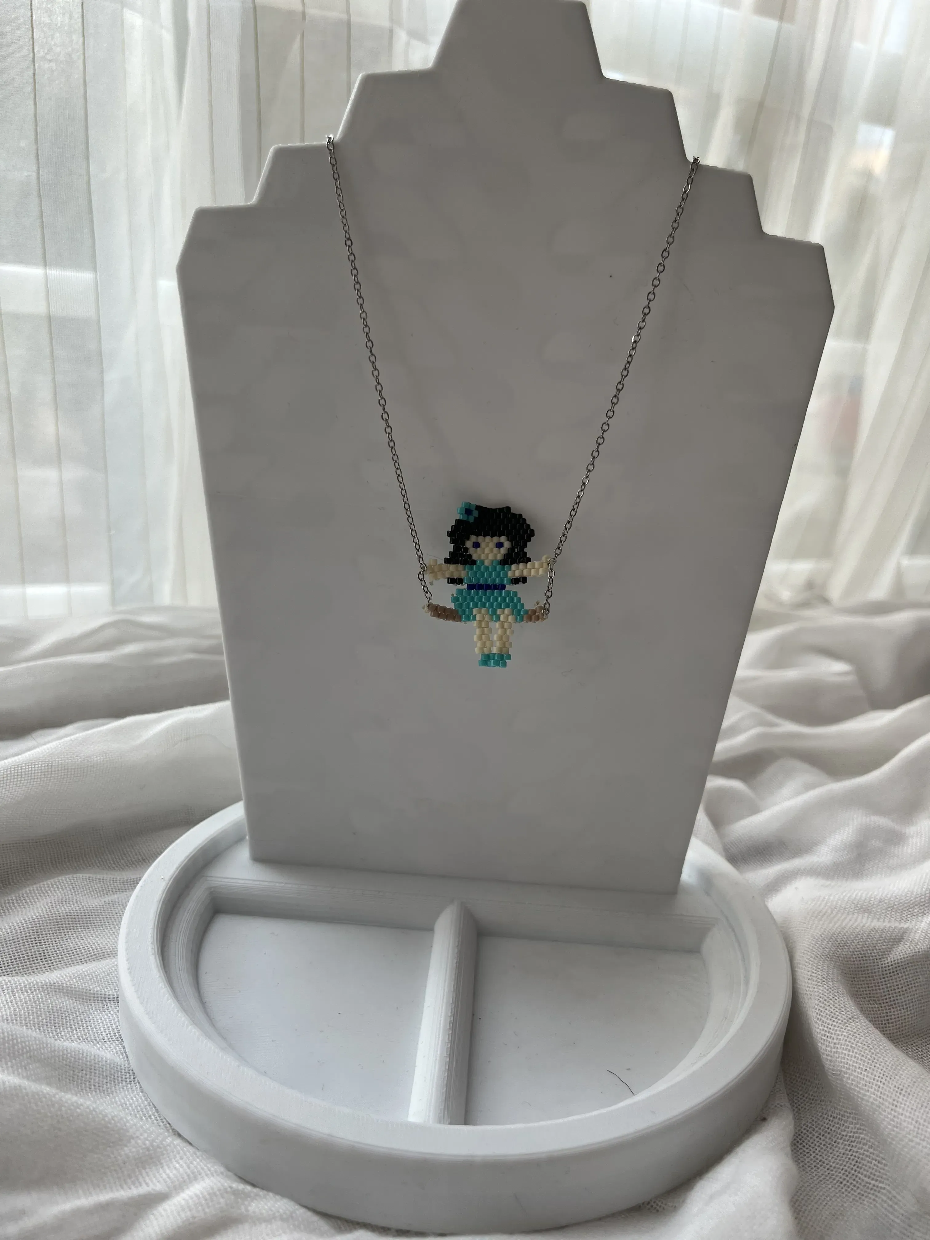 Miyuki Bead Girl Child Necklace Swinging on a Swing - Handmade