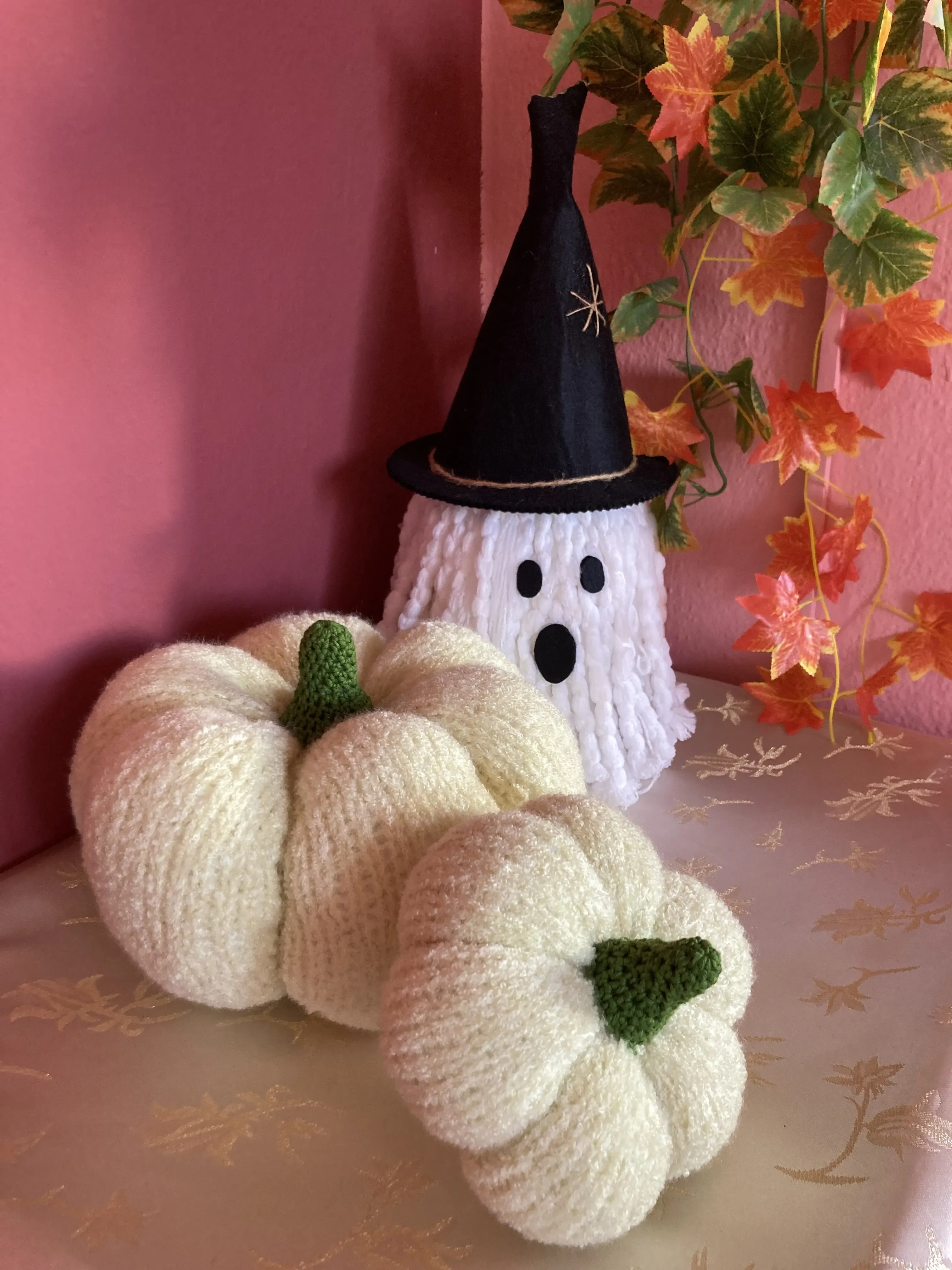Cream Colored Hand Knitted Pumpkin Decorative Set (Set of 2) - Halloween