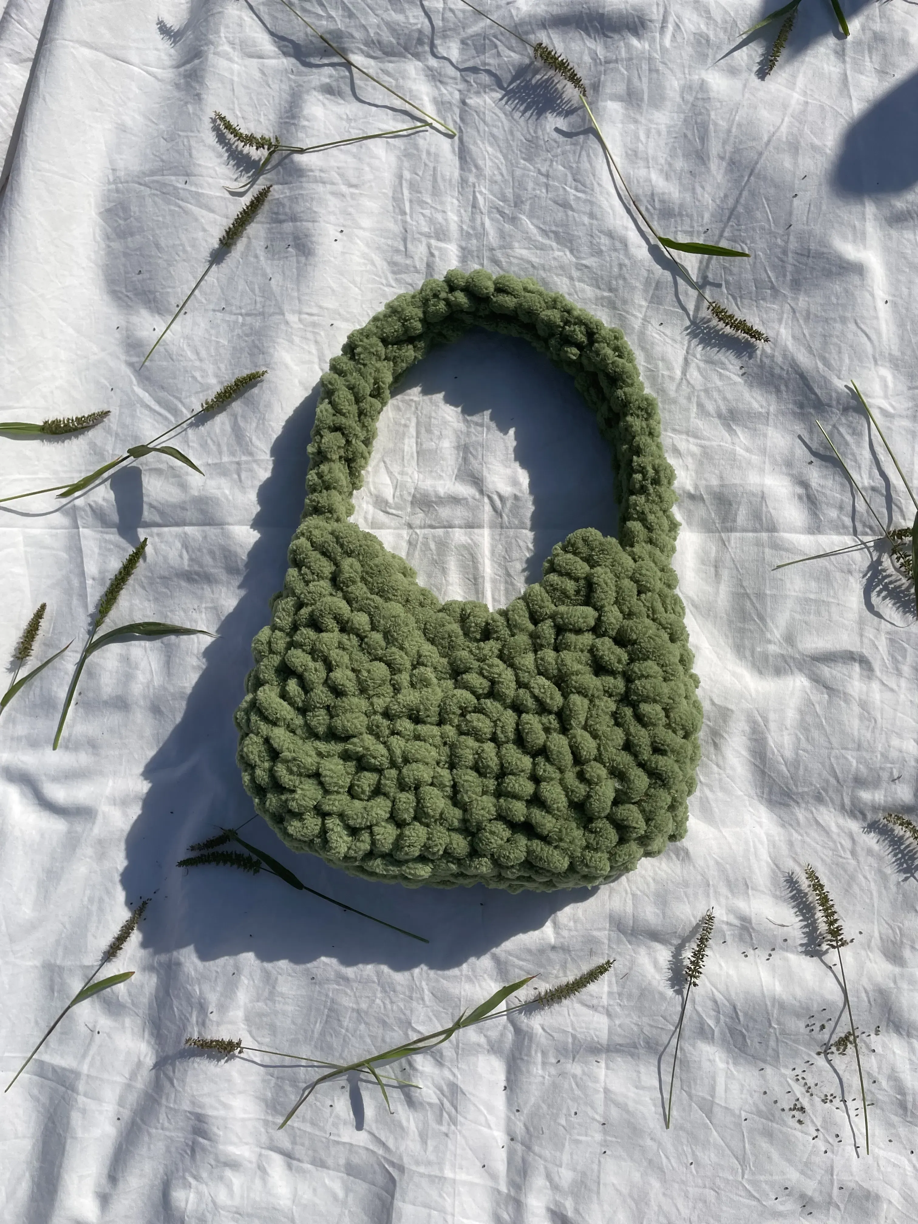 Green Puffy Knitted Bag from Yarn - Trendy Handmade Pinterest Bag