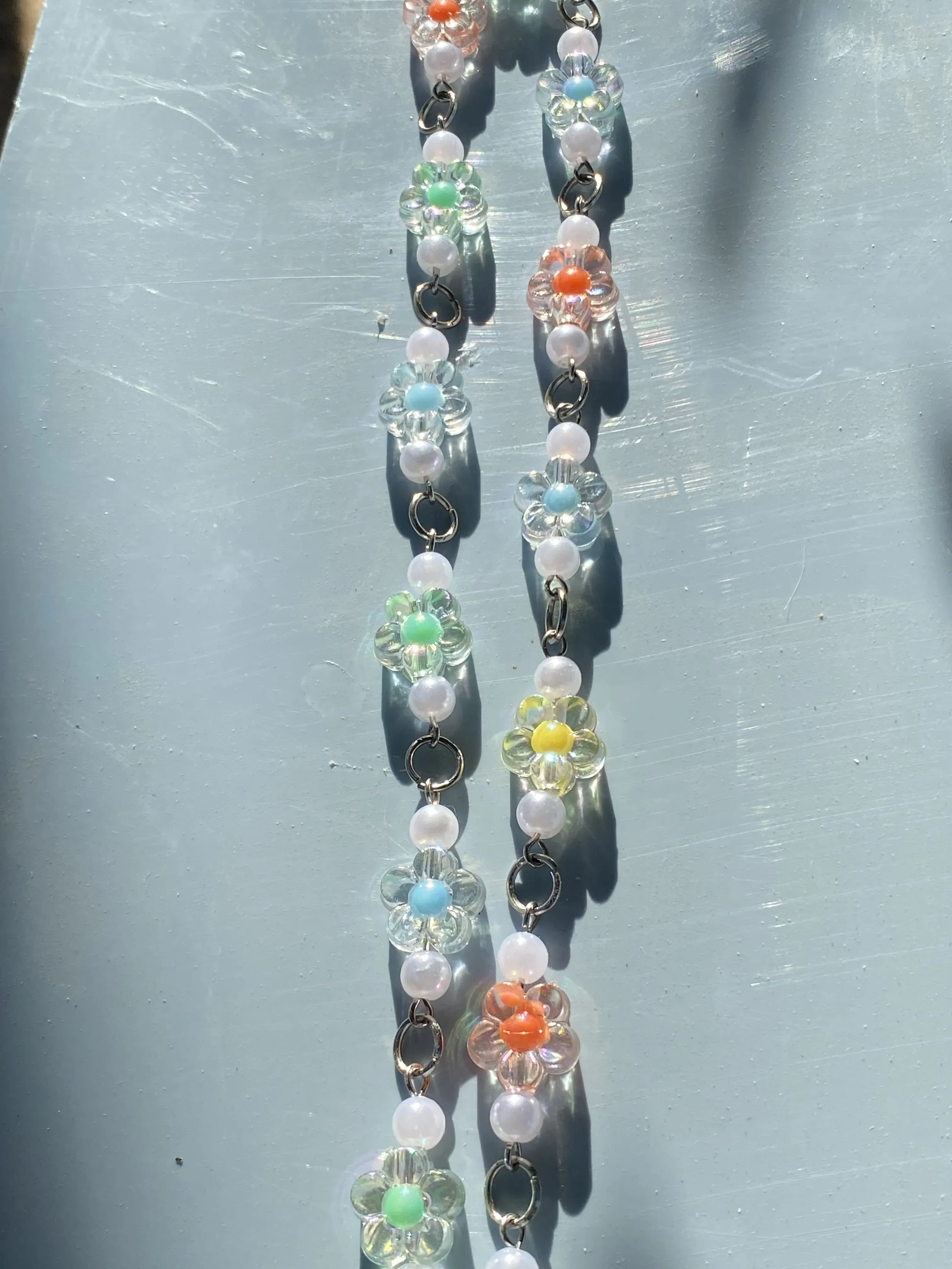 Colorful Floral Beaded Chain - Jewelry Chain by the Meter