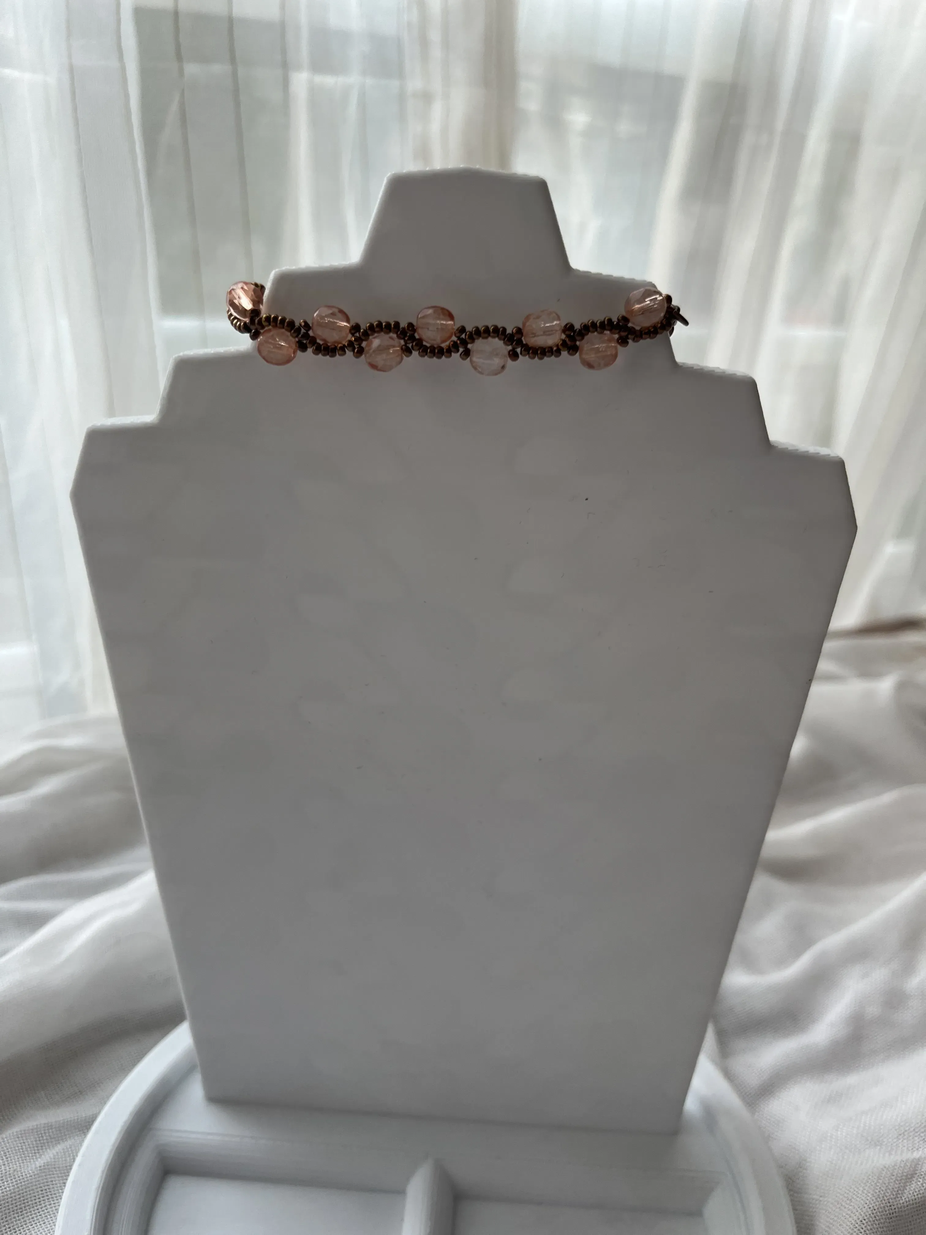 Pink Toned Crystal Beaded Bracelet - Handmade Jewelry
