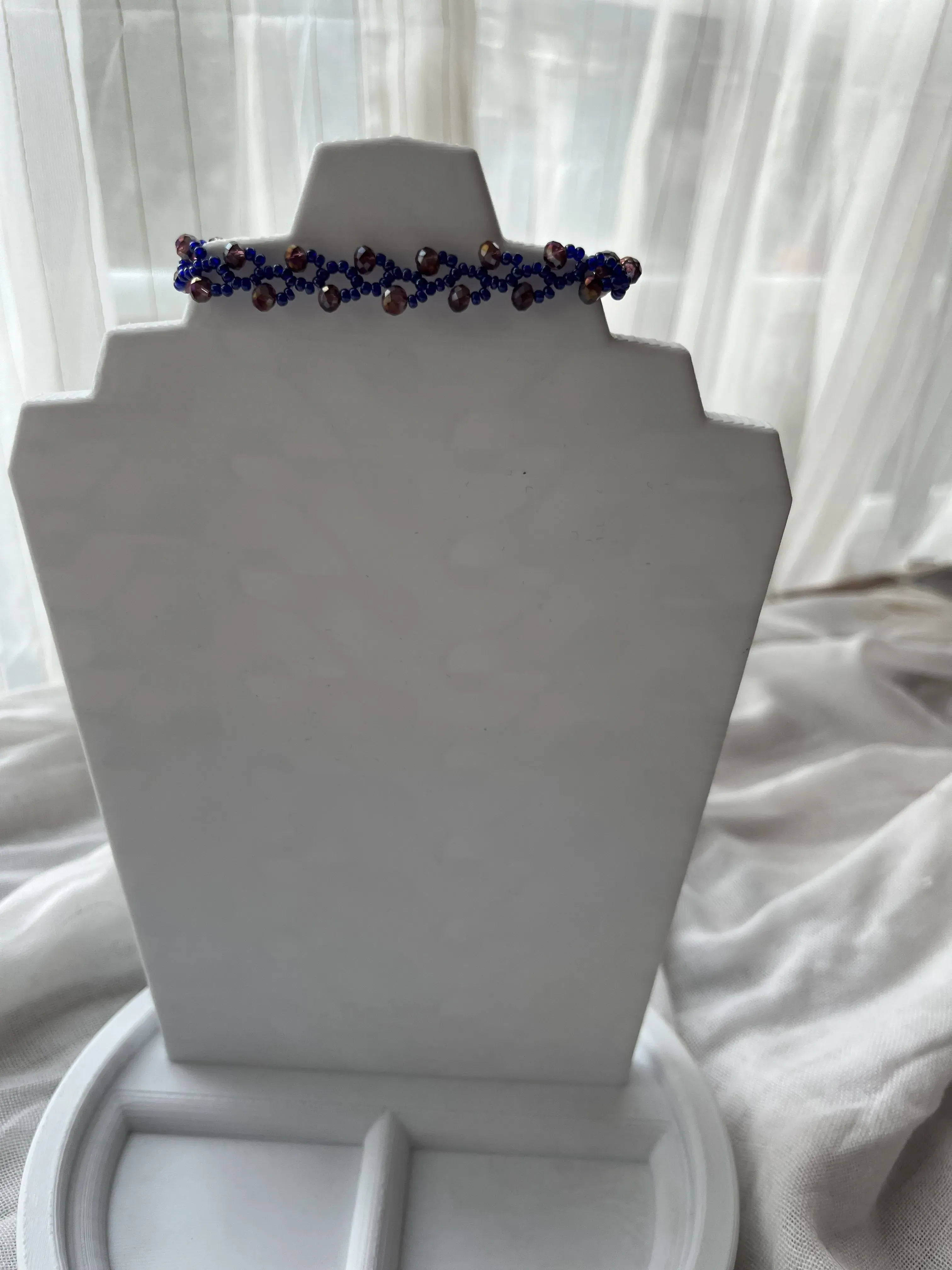 Navy Blue and Burgundy Crystal Beaded Bracelet - Handmade Design
