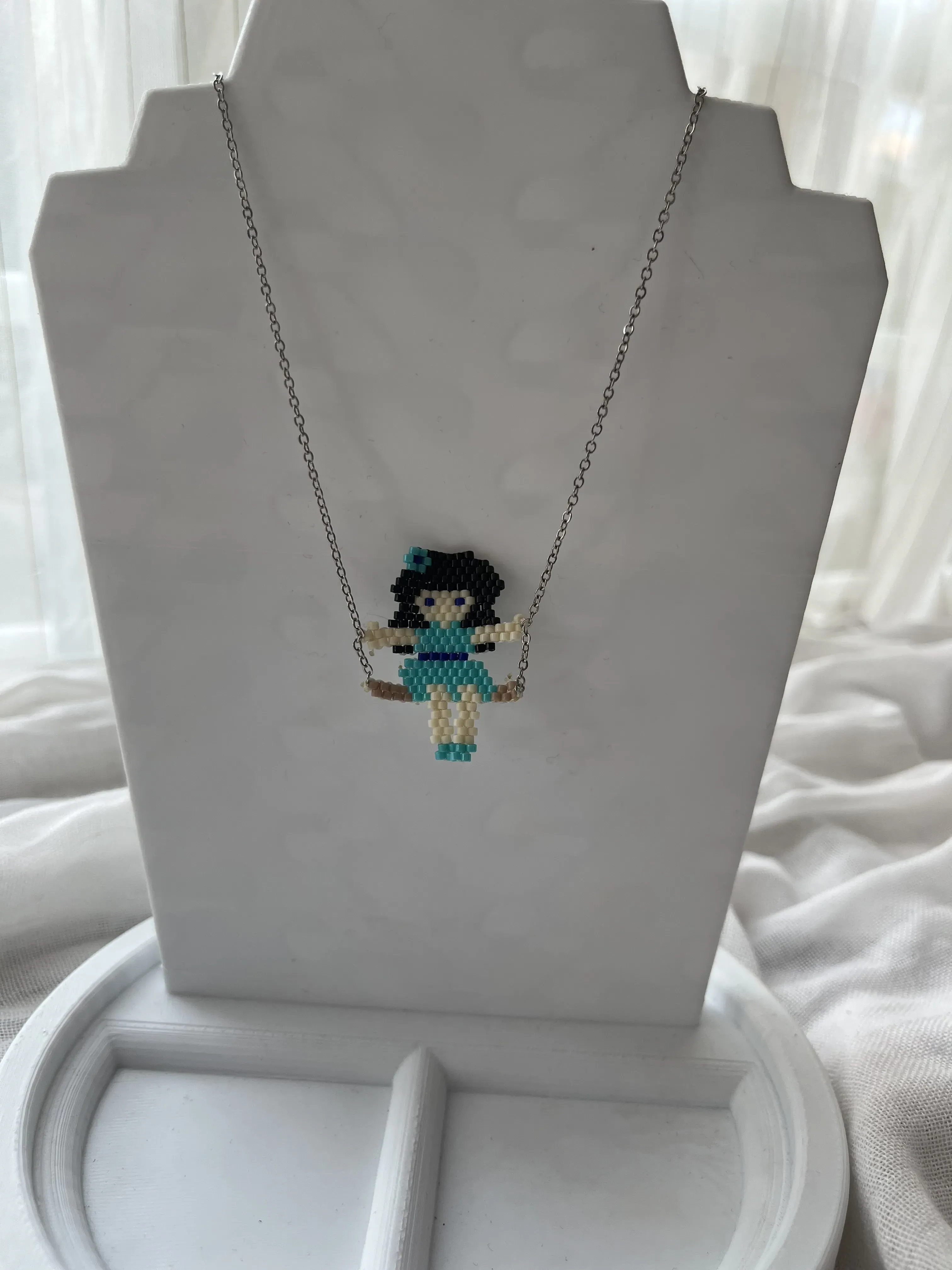 Miyuki Bead Girl Child Necklace Swinging on a Swing - Handmade
