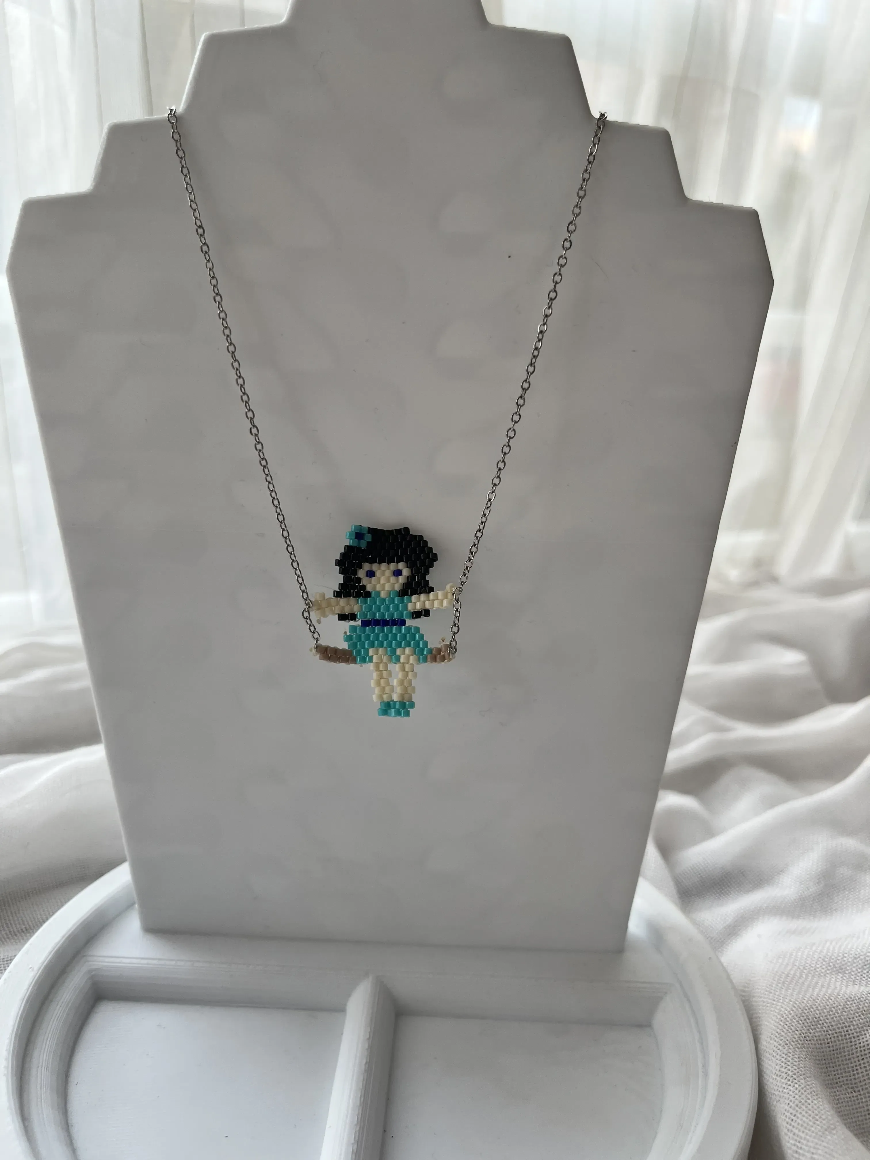 Miyuki Bead Girl Child Necklace Swinging on a Swing - Handmade