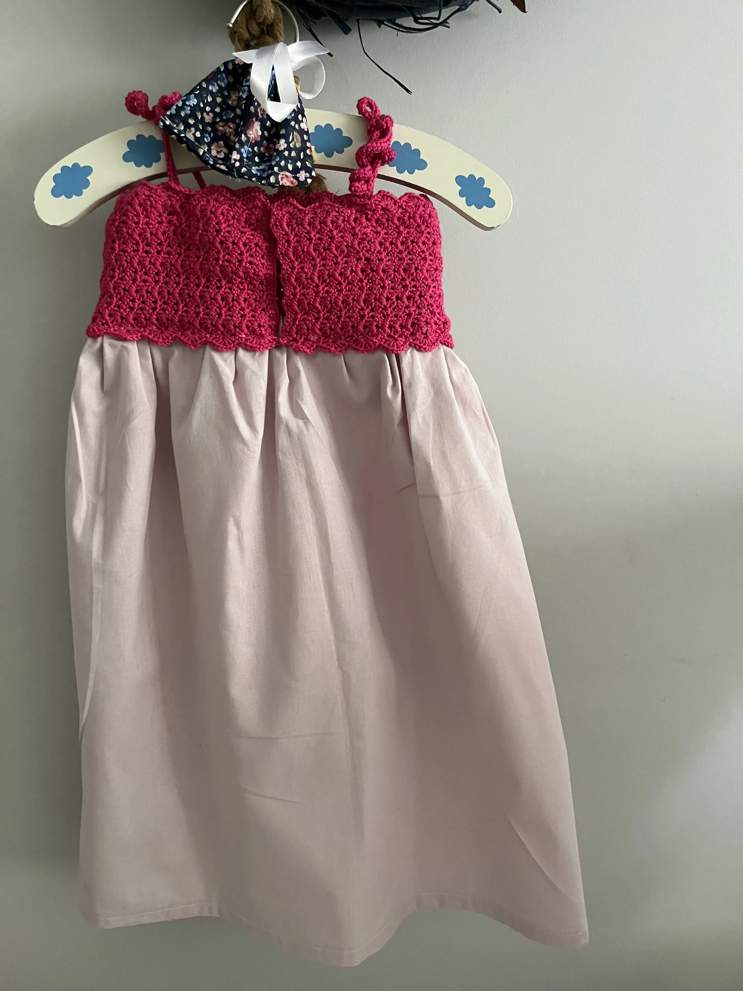 Pink Crochet Strappy Girls Dress Summer - Handmade
