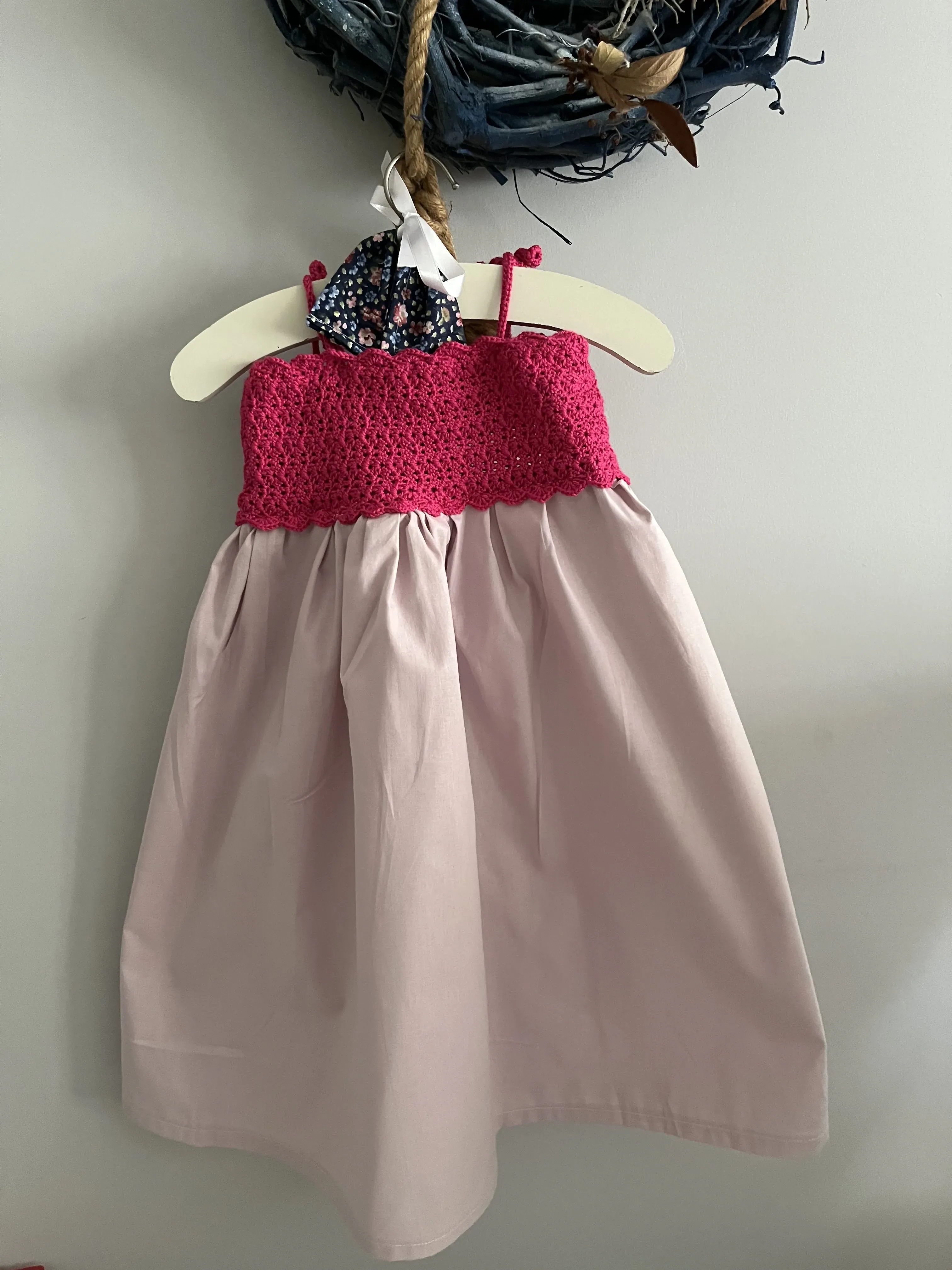 Pink Crochet Strappy Girls Dress Summer - Handmade