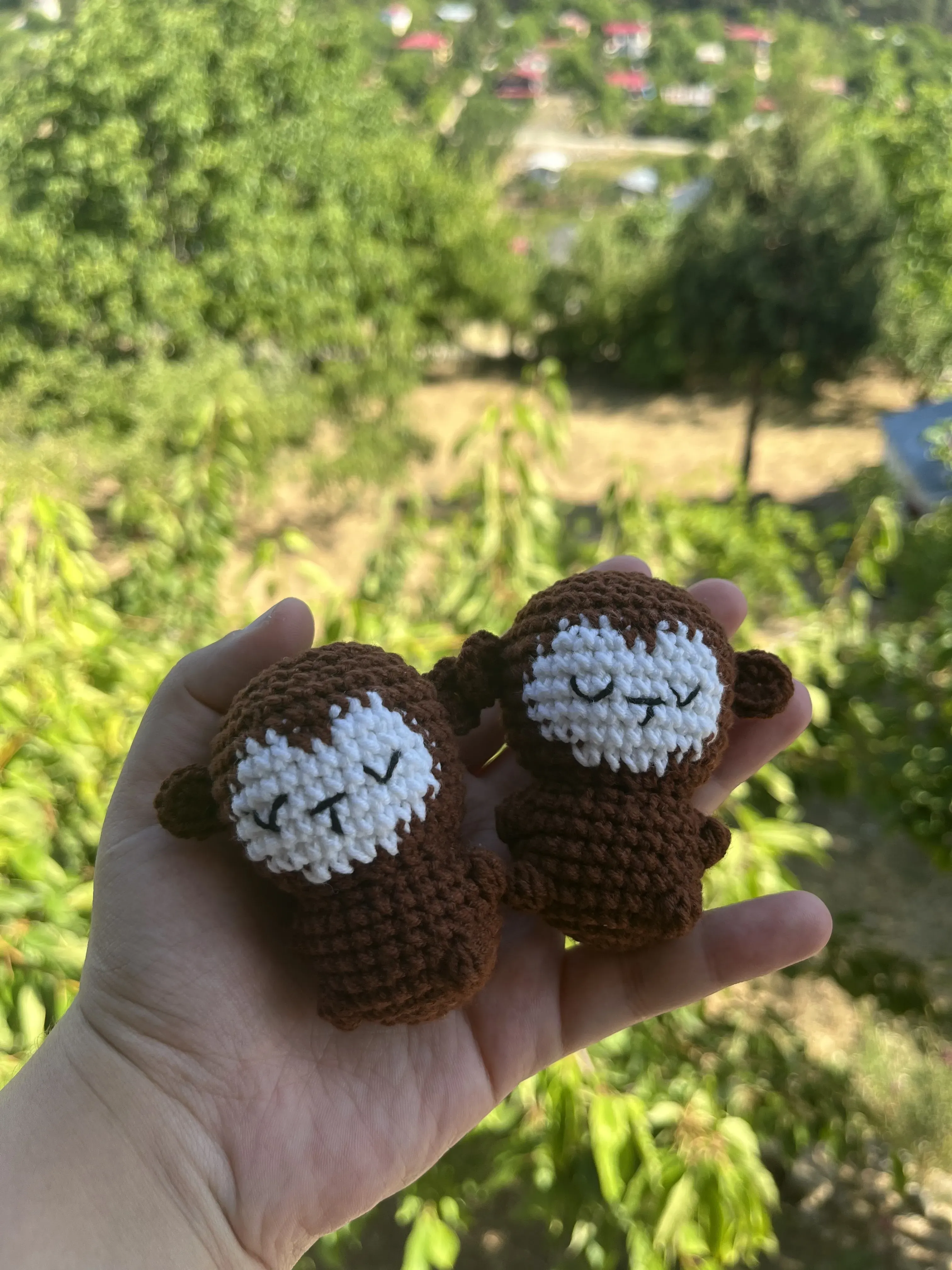 Kahverengi Örgü Maymun Anahtarlık - Amigurumi Oyuncak Bebek