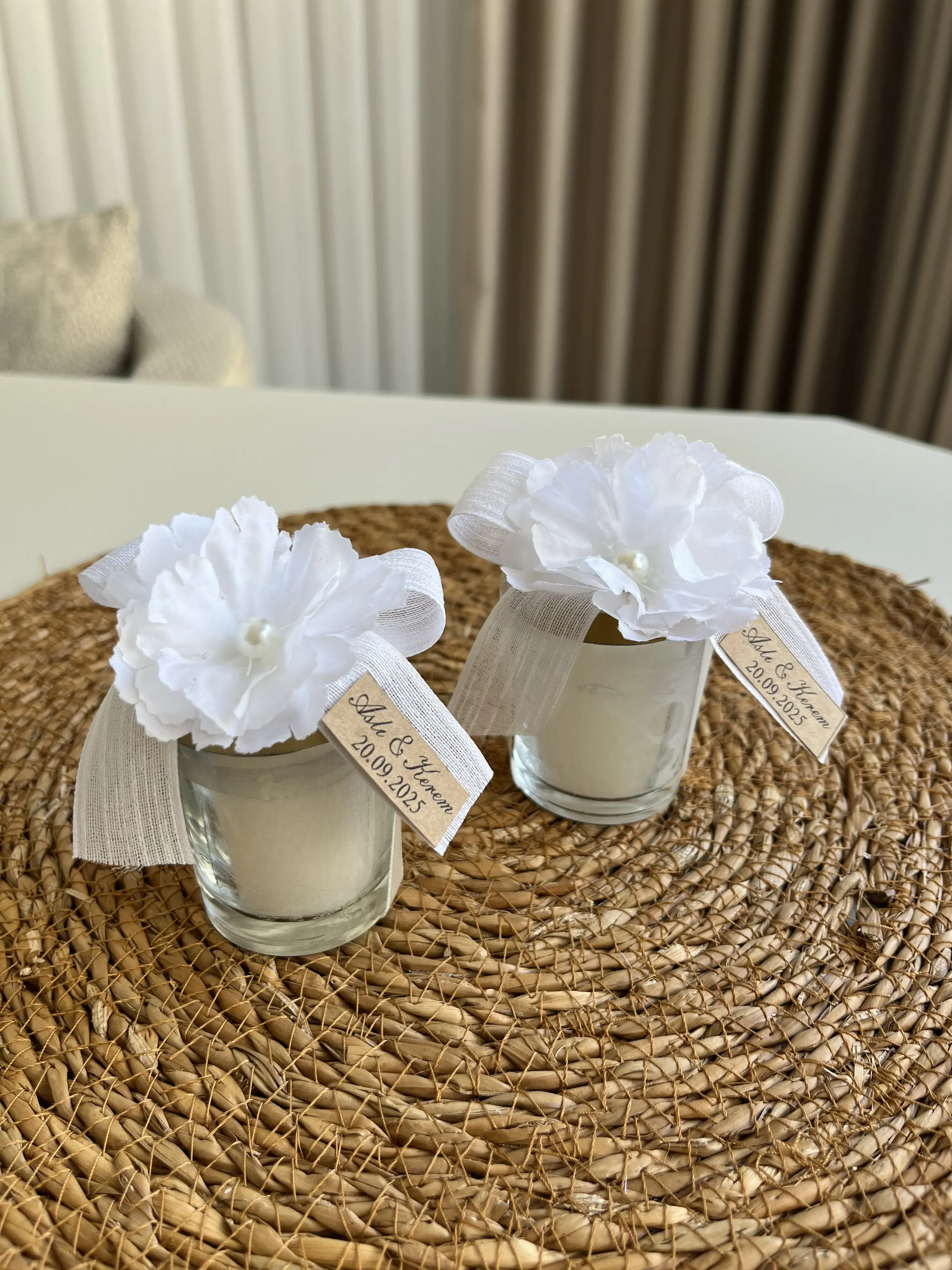 White Flowered Glass Cup Candle Gift (15 pieces)