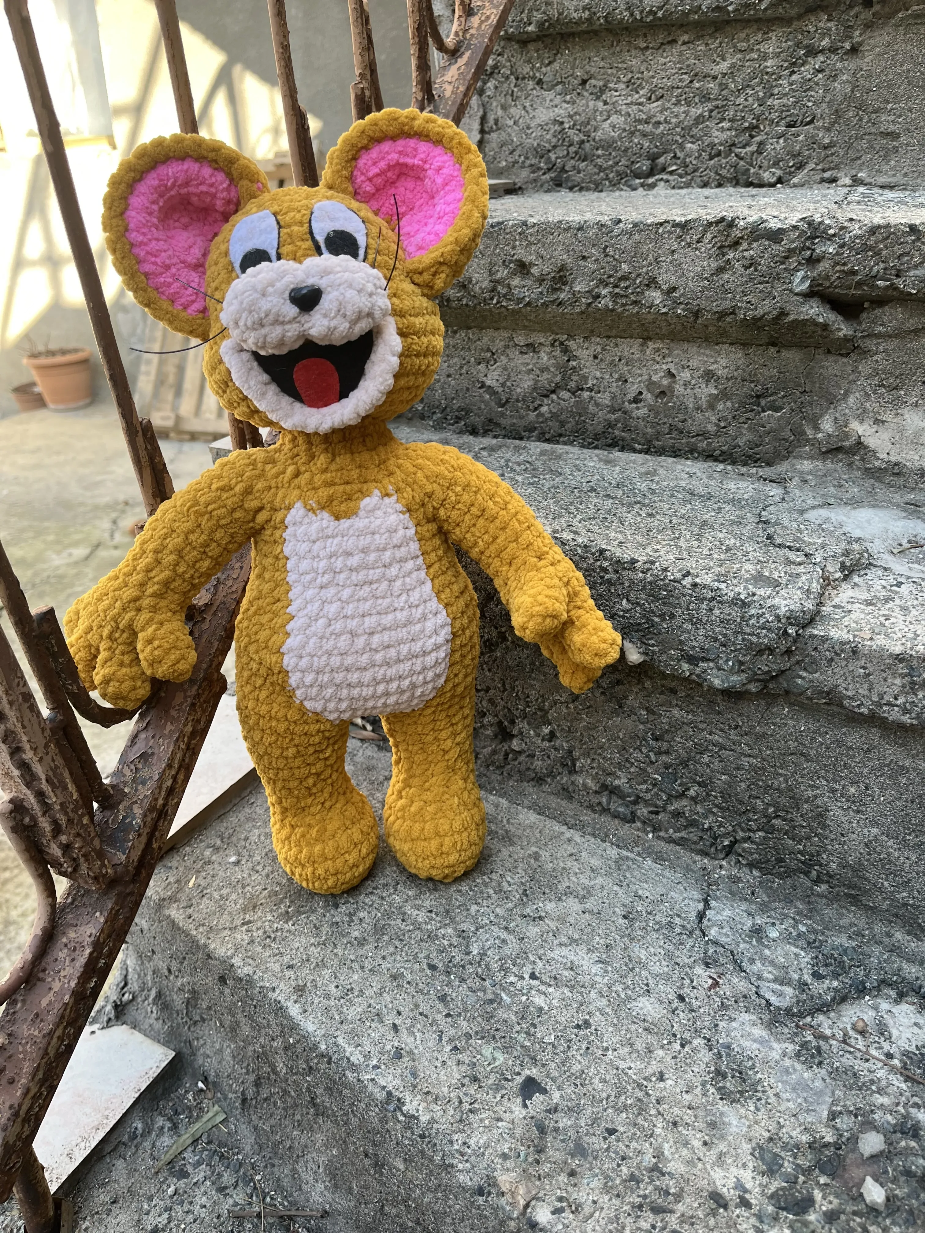Yellow Velvet Amigurumi Jerry Mouse Toy Doll - Handmade