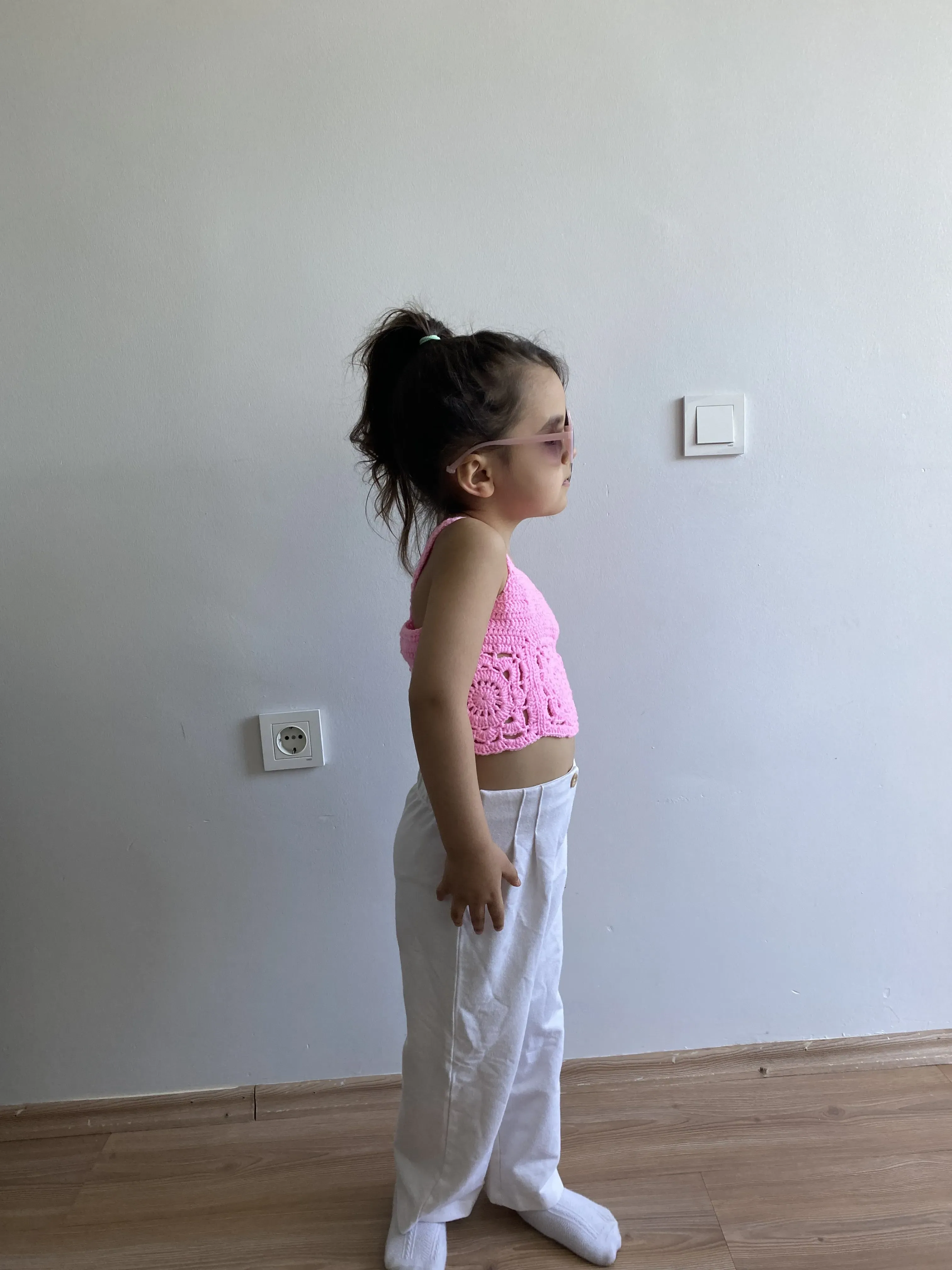 Örgü Crop Top - Pembe Çocuk Bluz - El Emeği Yazlık Kız Çocuk