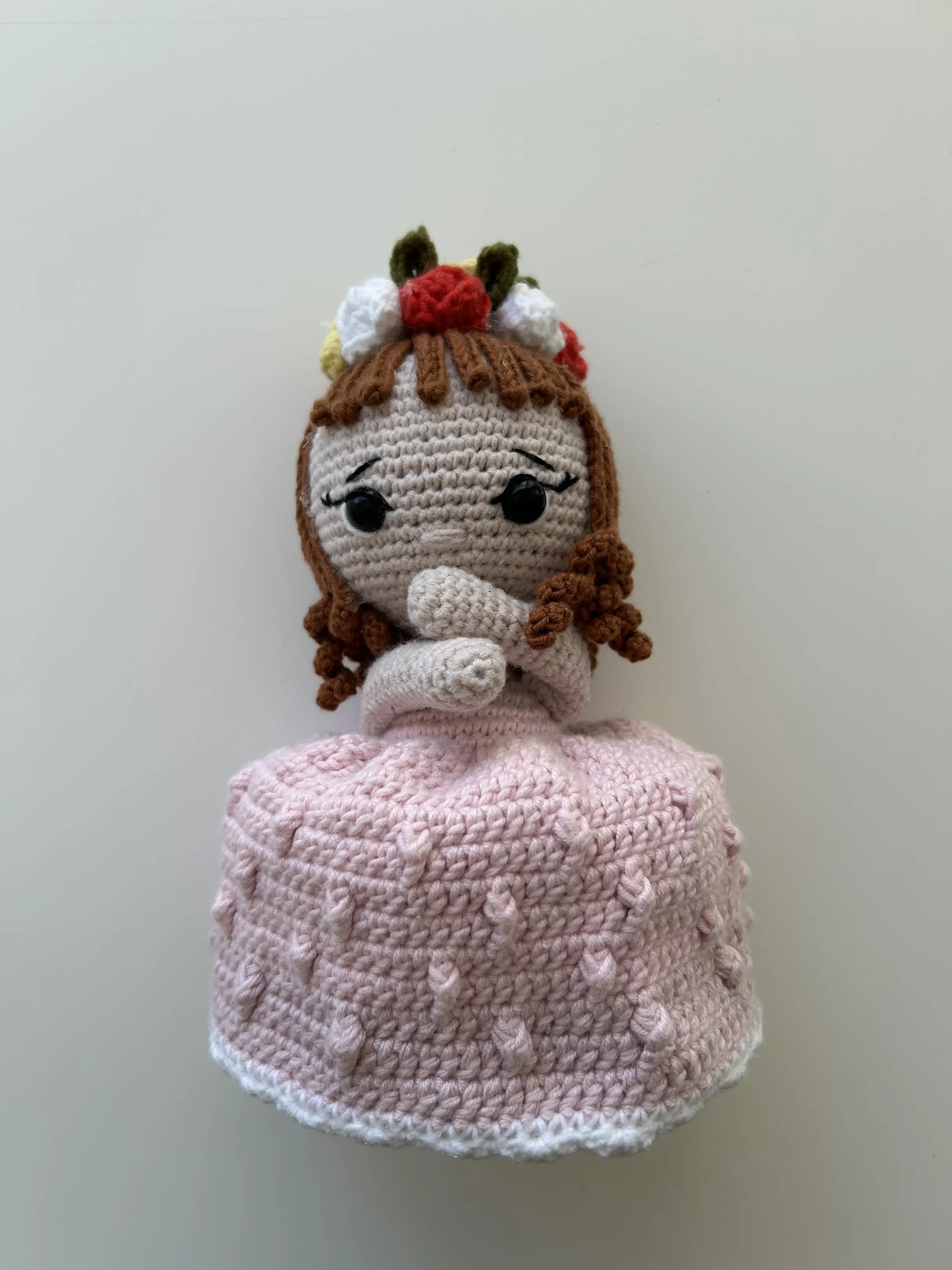 Pink Knitted Baby Toy - Flower Crown and Handmade Detailed