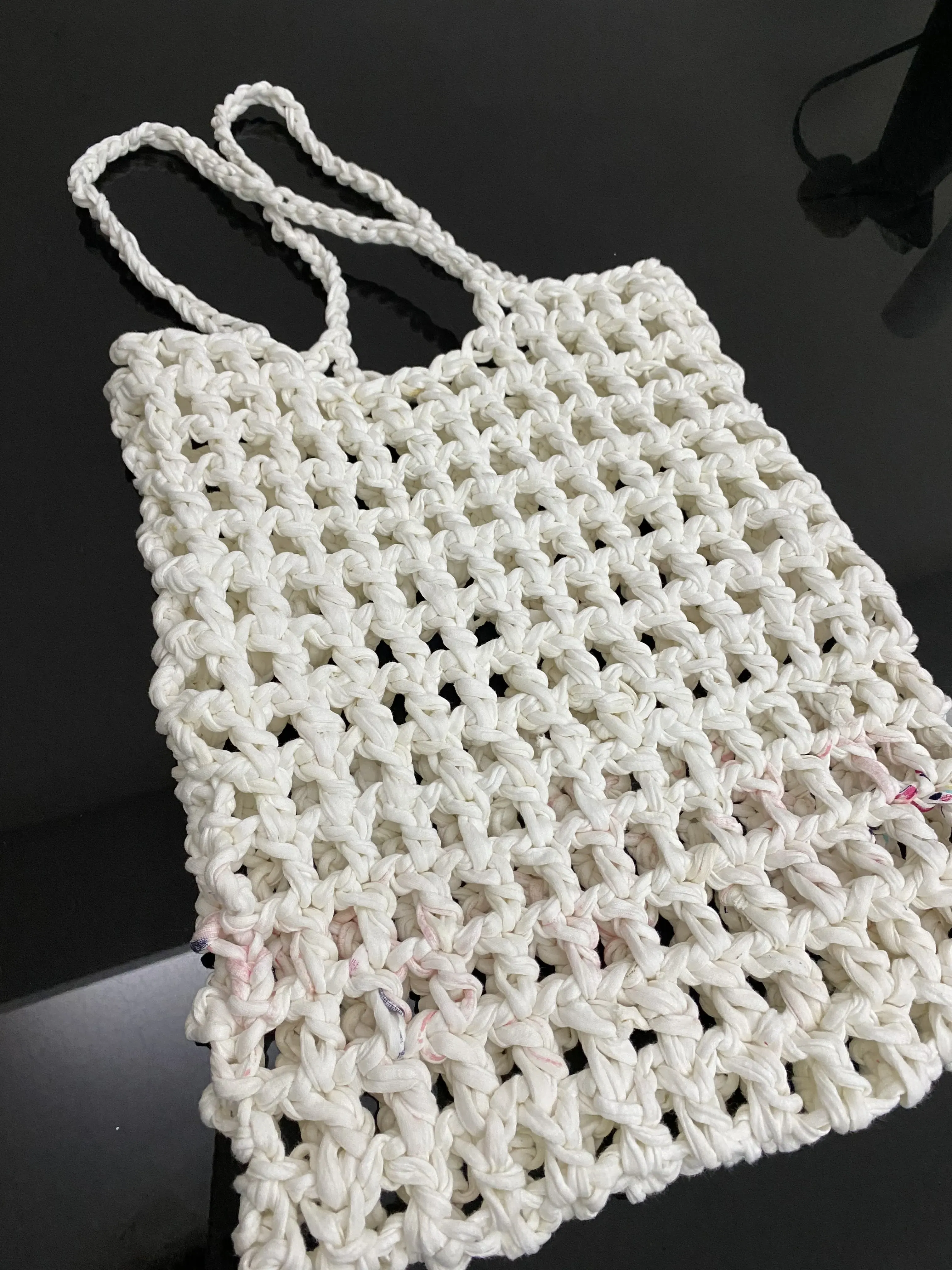 White Macrame Knitted Shoulder Bag - Veronika Model - Handmade