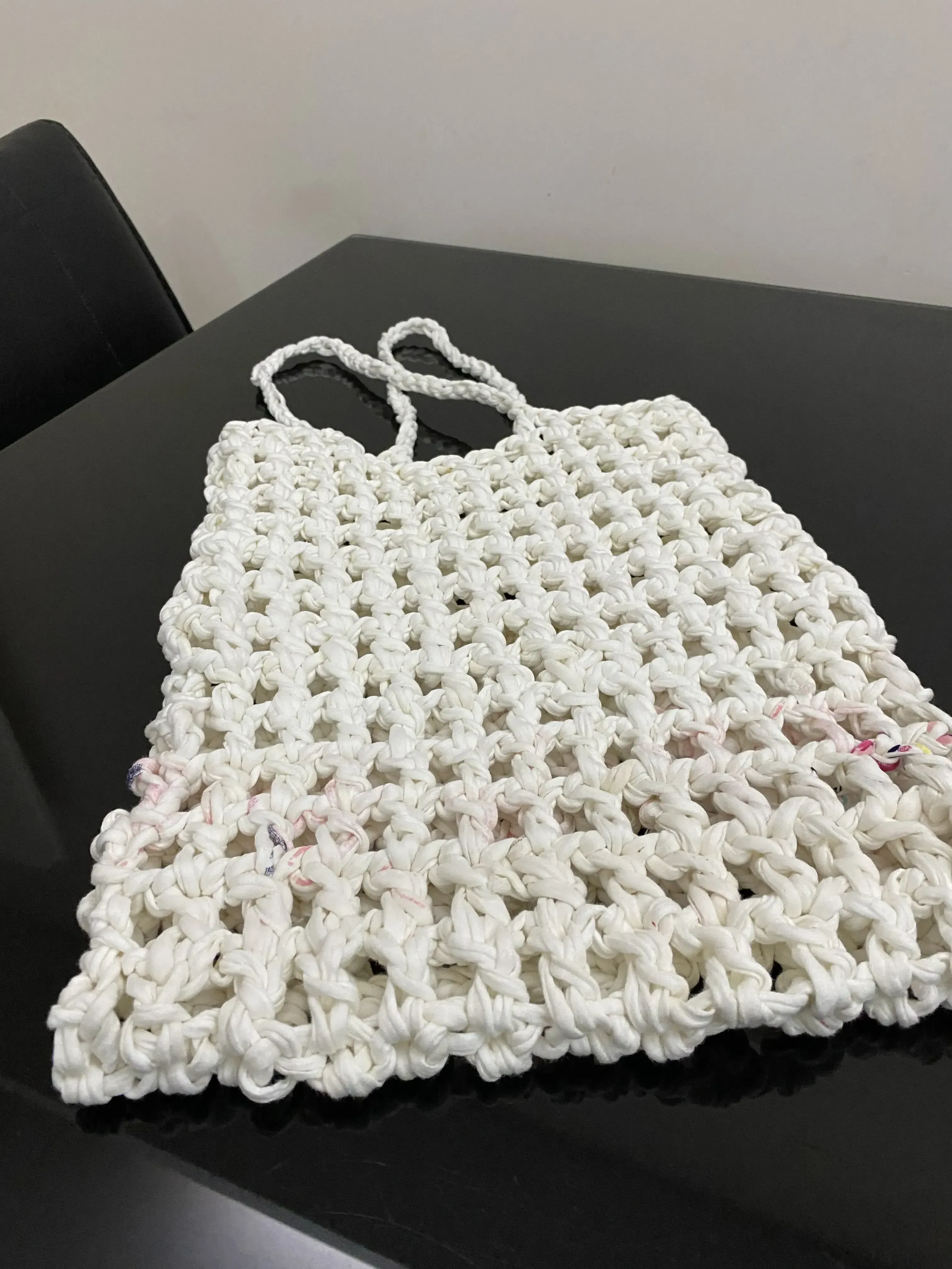 White Macrame Knitted Shoulder Bag - Veronika Model - Handmade