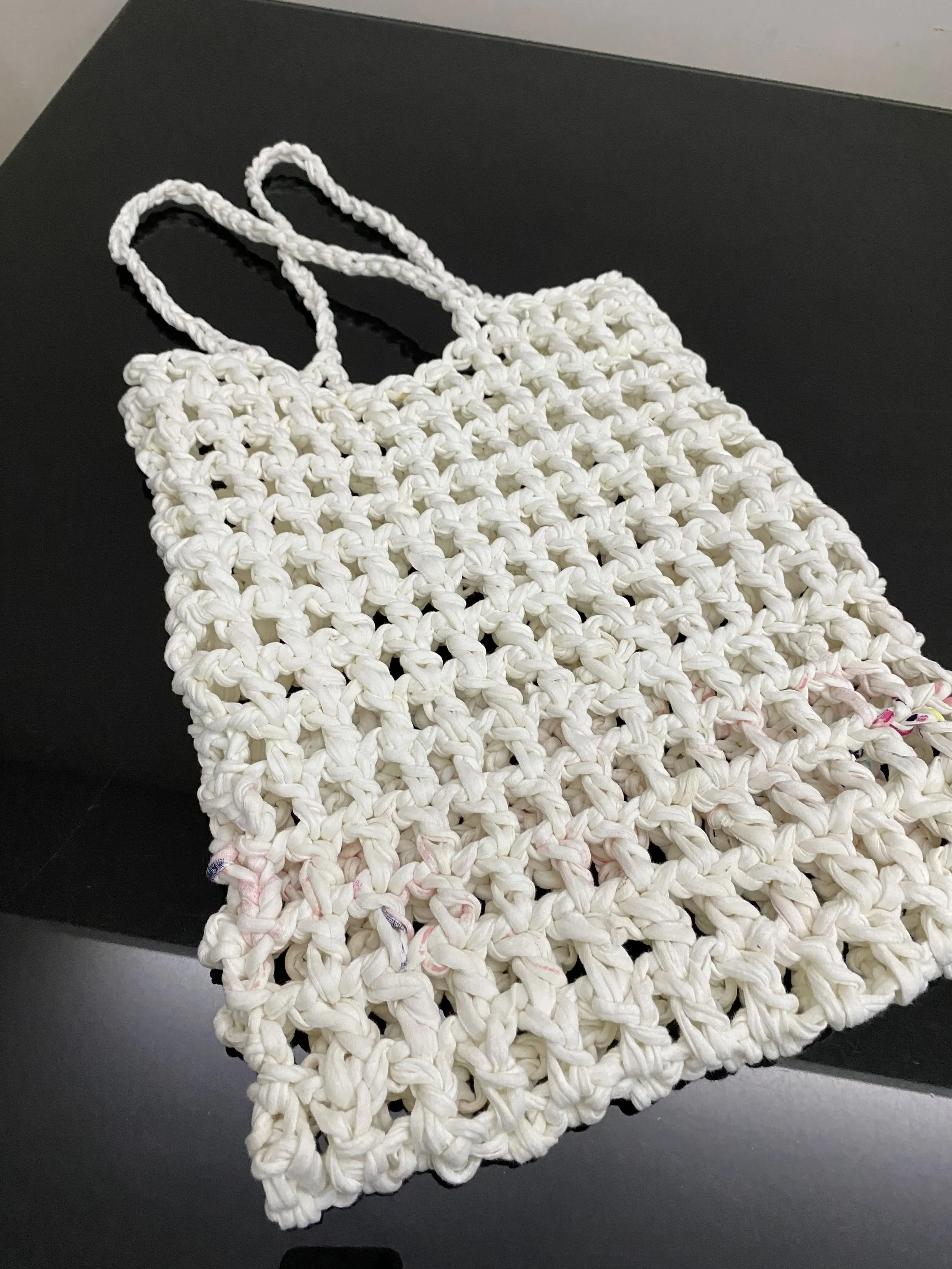 White Macrame Knitted Shoulder Bag - Veronika Model - Handmade