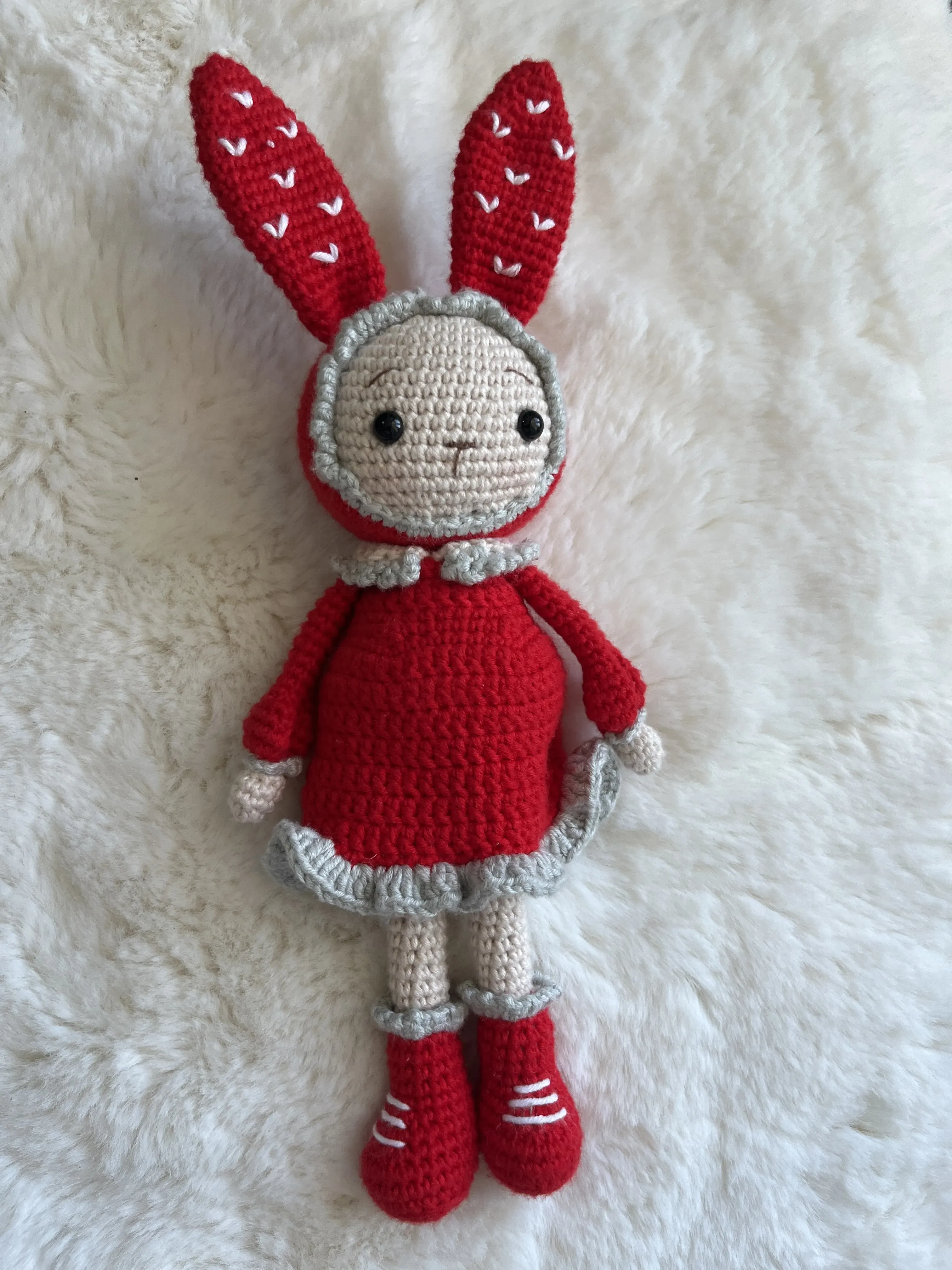 Red Hand Knit Rabbit Toy Doll - Girl's Room Decor