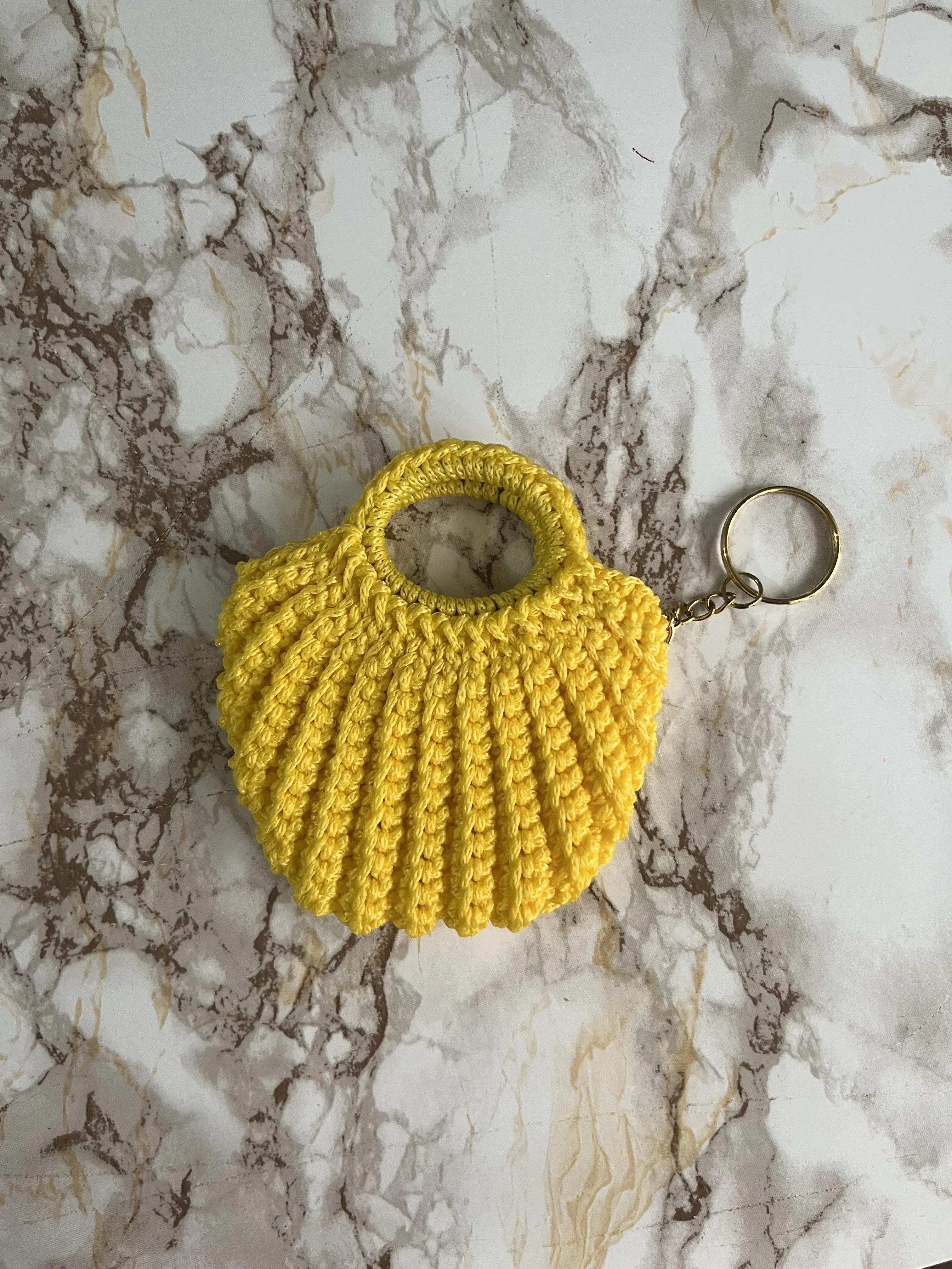 Yellow Knitted Mini Bag Keychain - Bag Charm and Headphone Case