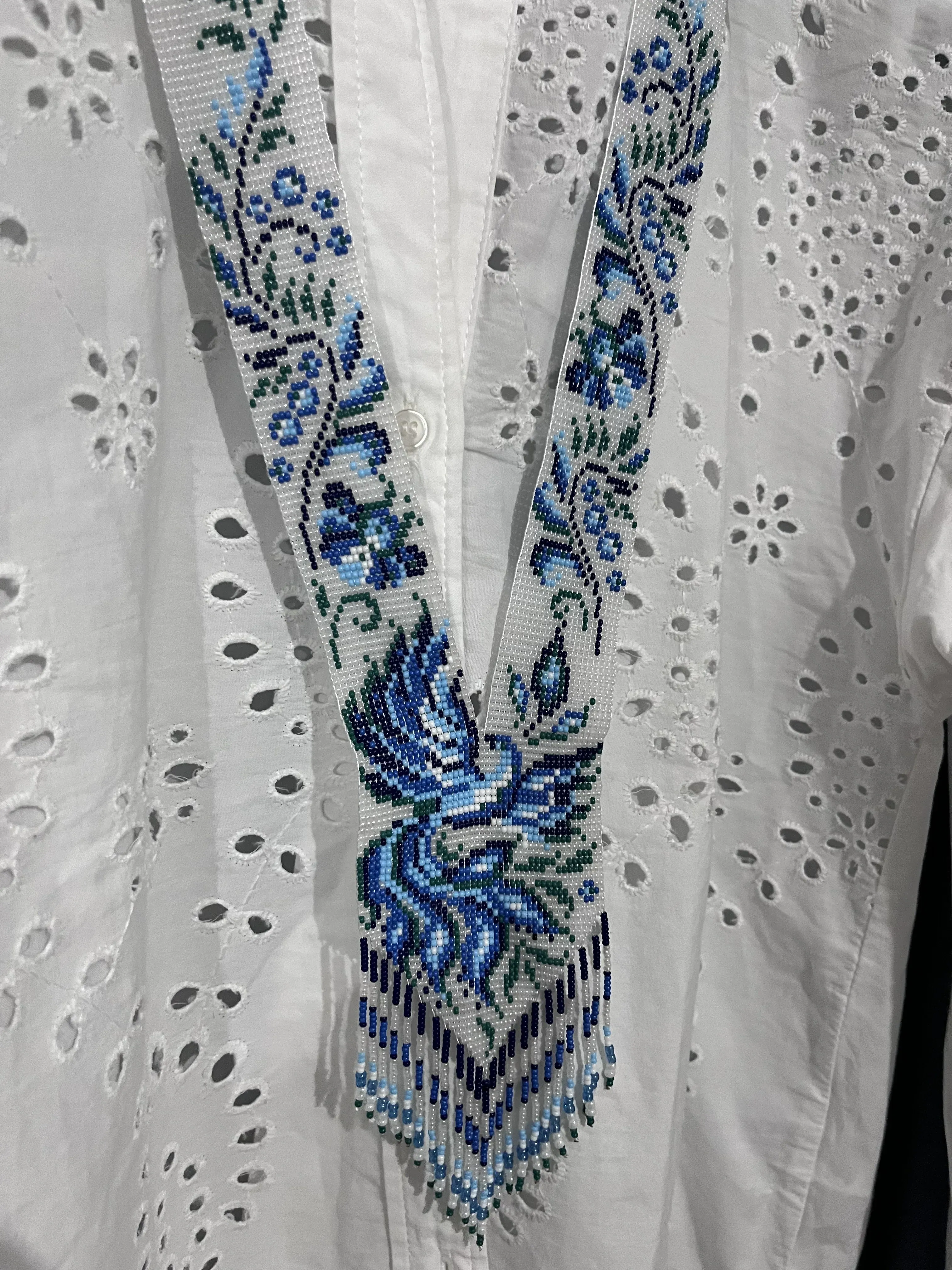 Mavi Çiçek Desenli Miyuki Boncuk Dokuma Kolye - El Emeği