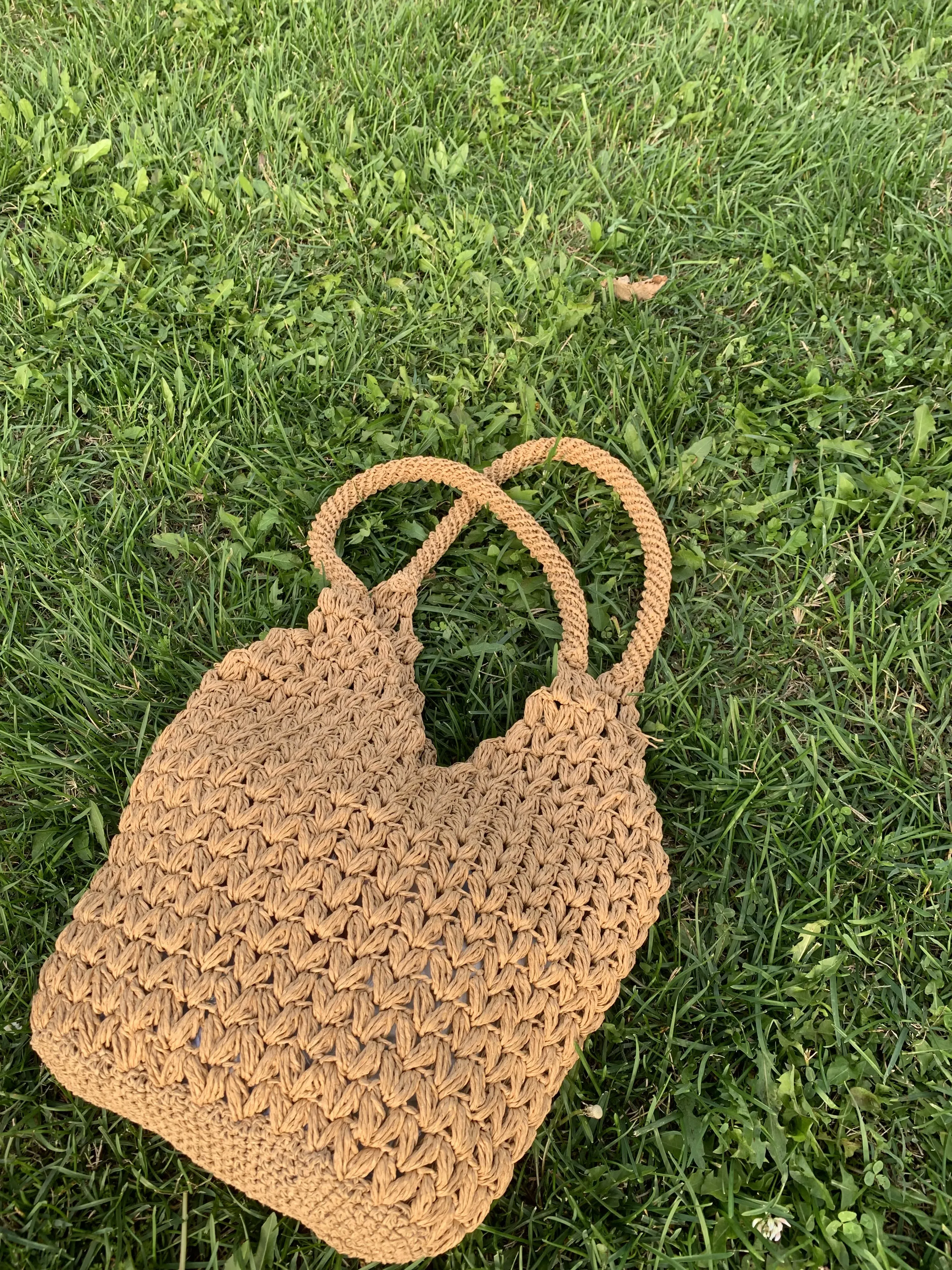 Kese Kağıdı Rengi Kol Çantası - Kağıt İple Örülmüş El Emeği