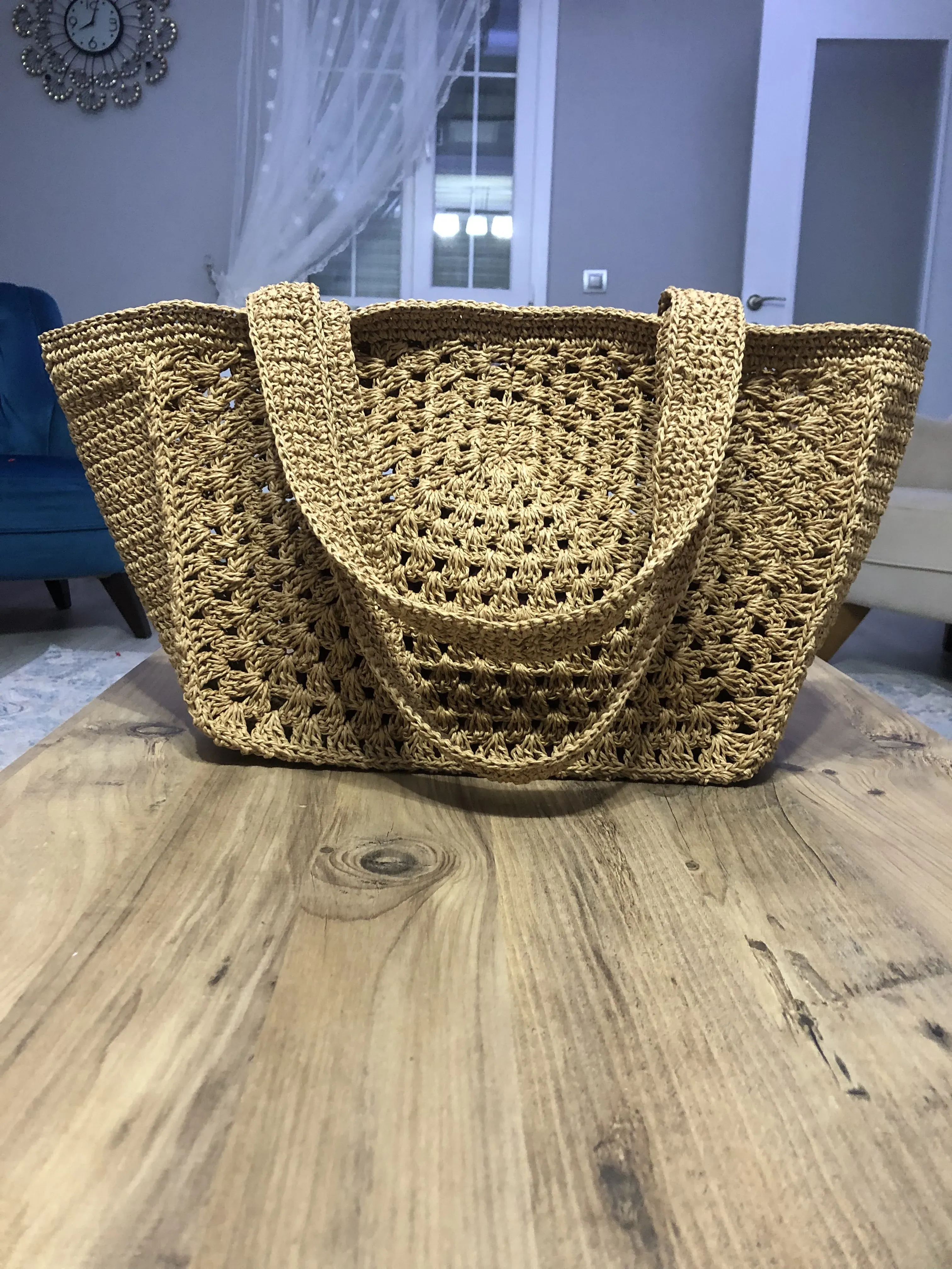 Kağıt İp Örgü Hasır Çanta - Plaj ve Günlük Kullanım - El Emeği