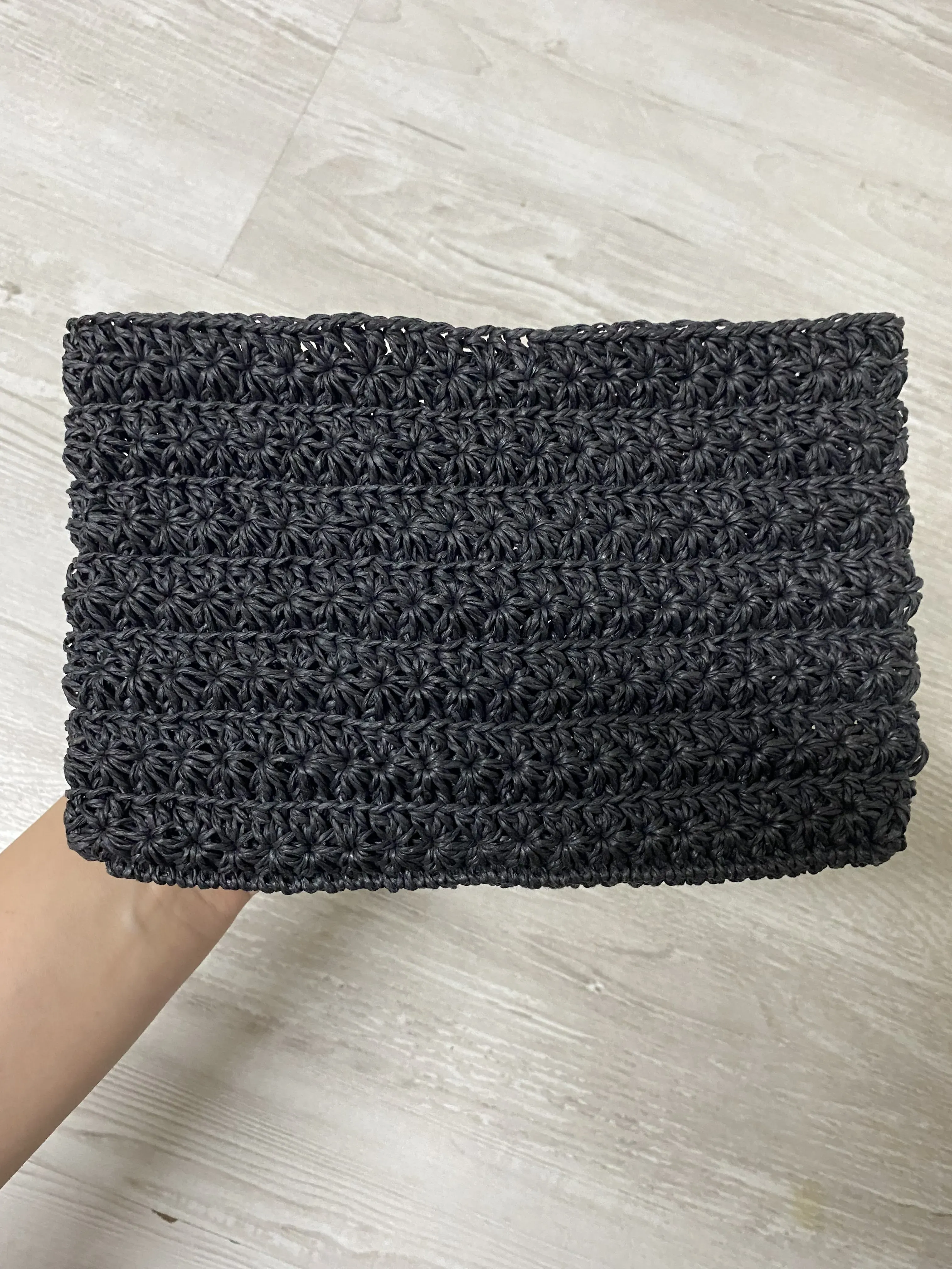 Siyah Örgü Portföy Çanta - Küçük Boy El Çantası - El Emeği