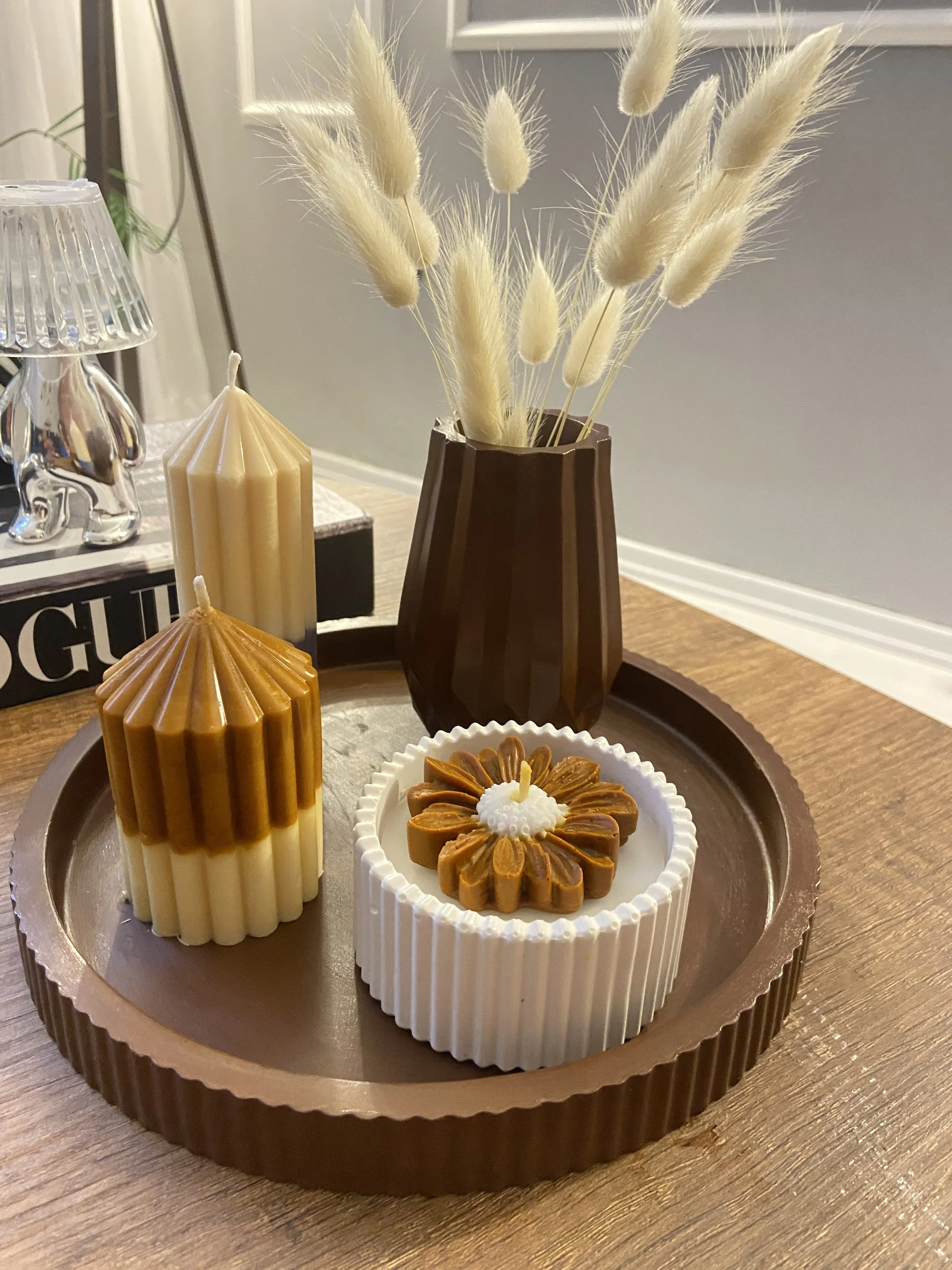 Dekoratif Soya Mum Seti - Karamel Krem Tonlarında El Yapımı