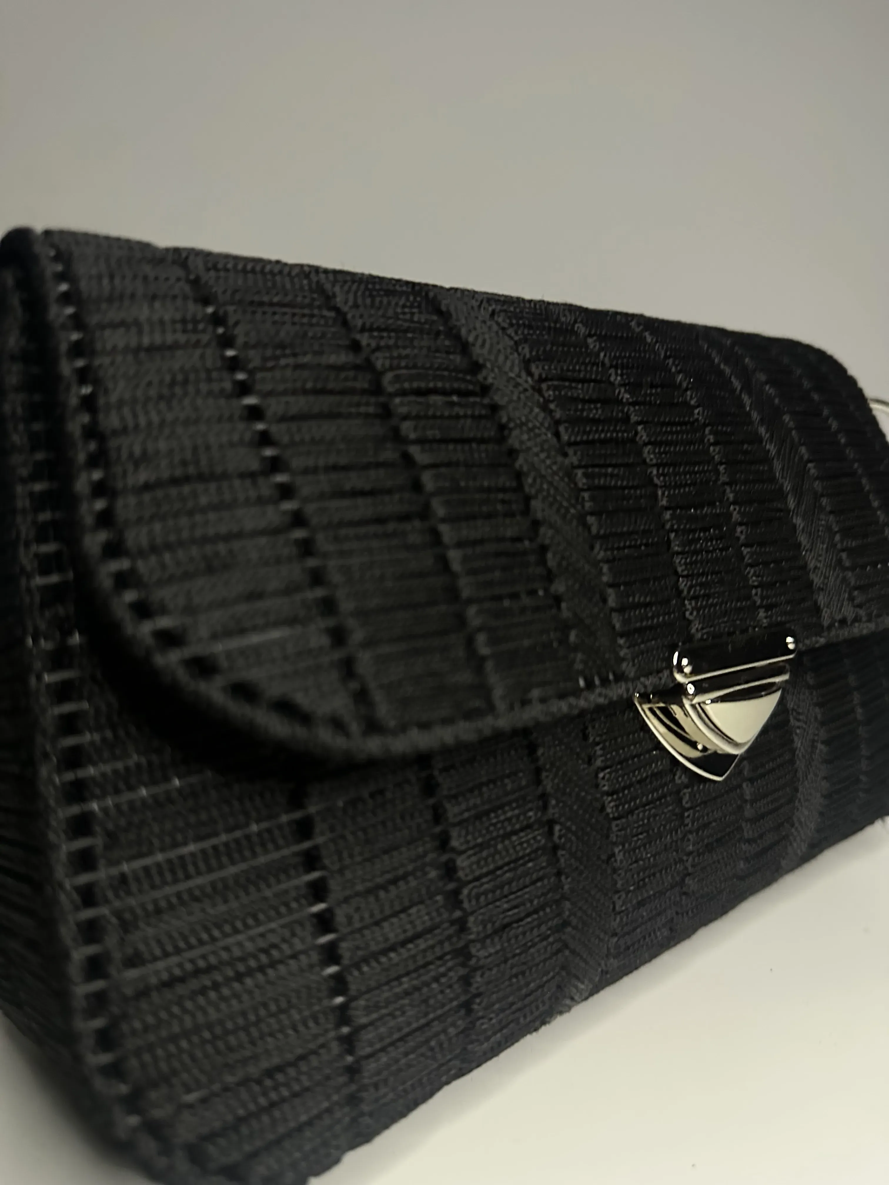 Siyah Makrome Baget Çanta - Kanvas İşlemeli Omuz Çantası