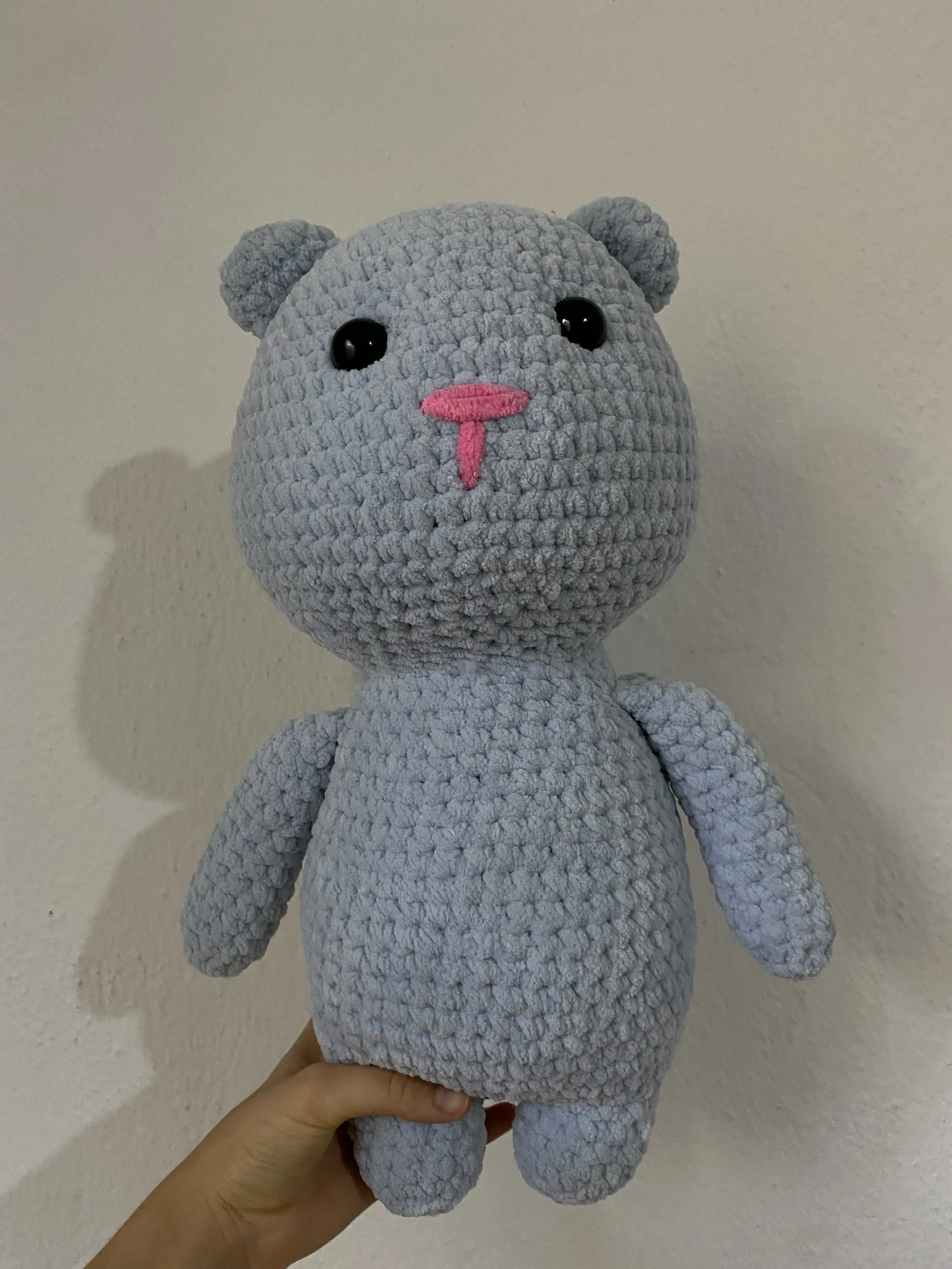 Gri Renkli Kadife İpten Örülmüş Oyuncak Ayıcık - 40 cm Boyunda