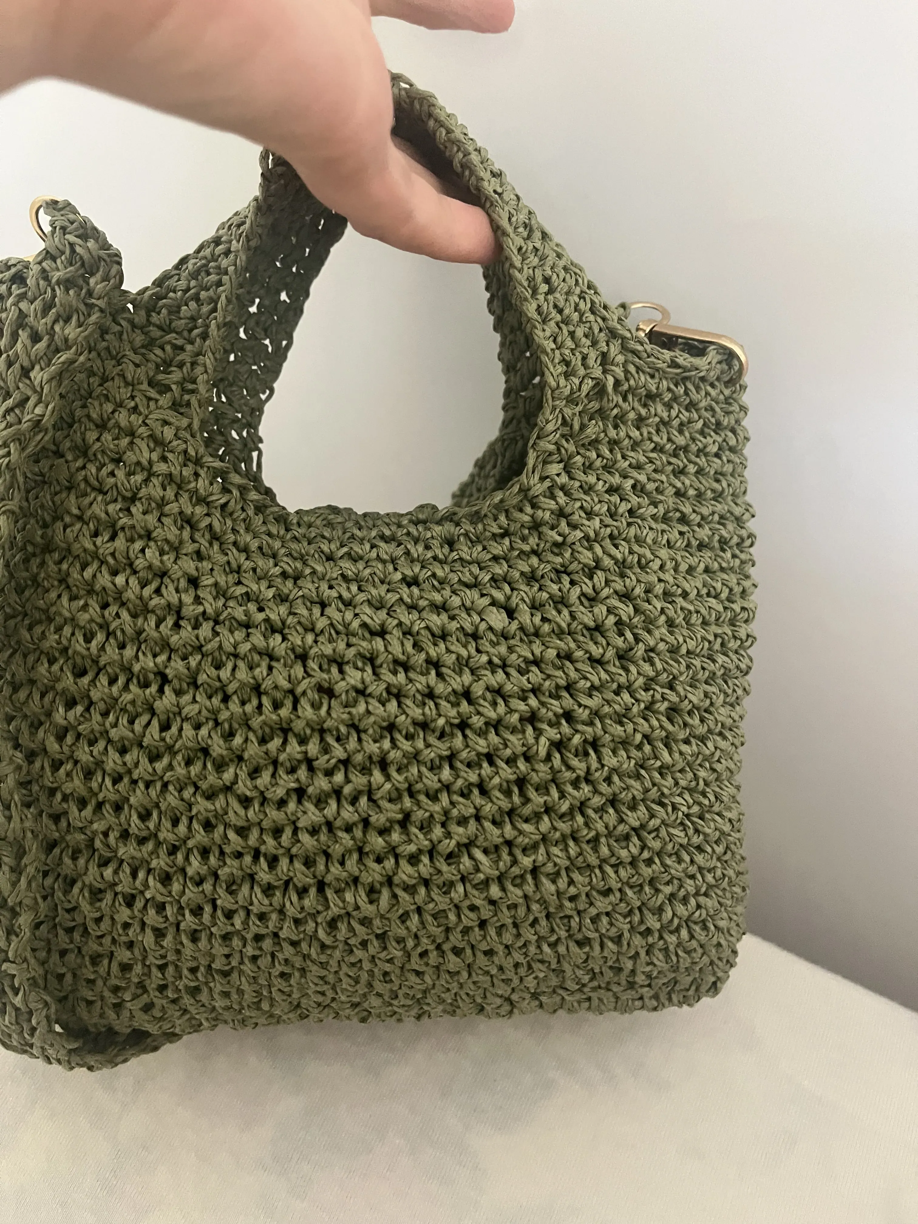 Yeşil Örgü Omuz ve El Çantası - Zincir Detaylı Küçük Boy