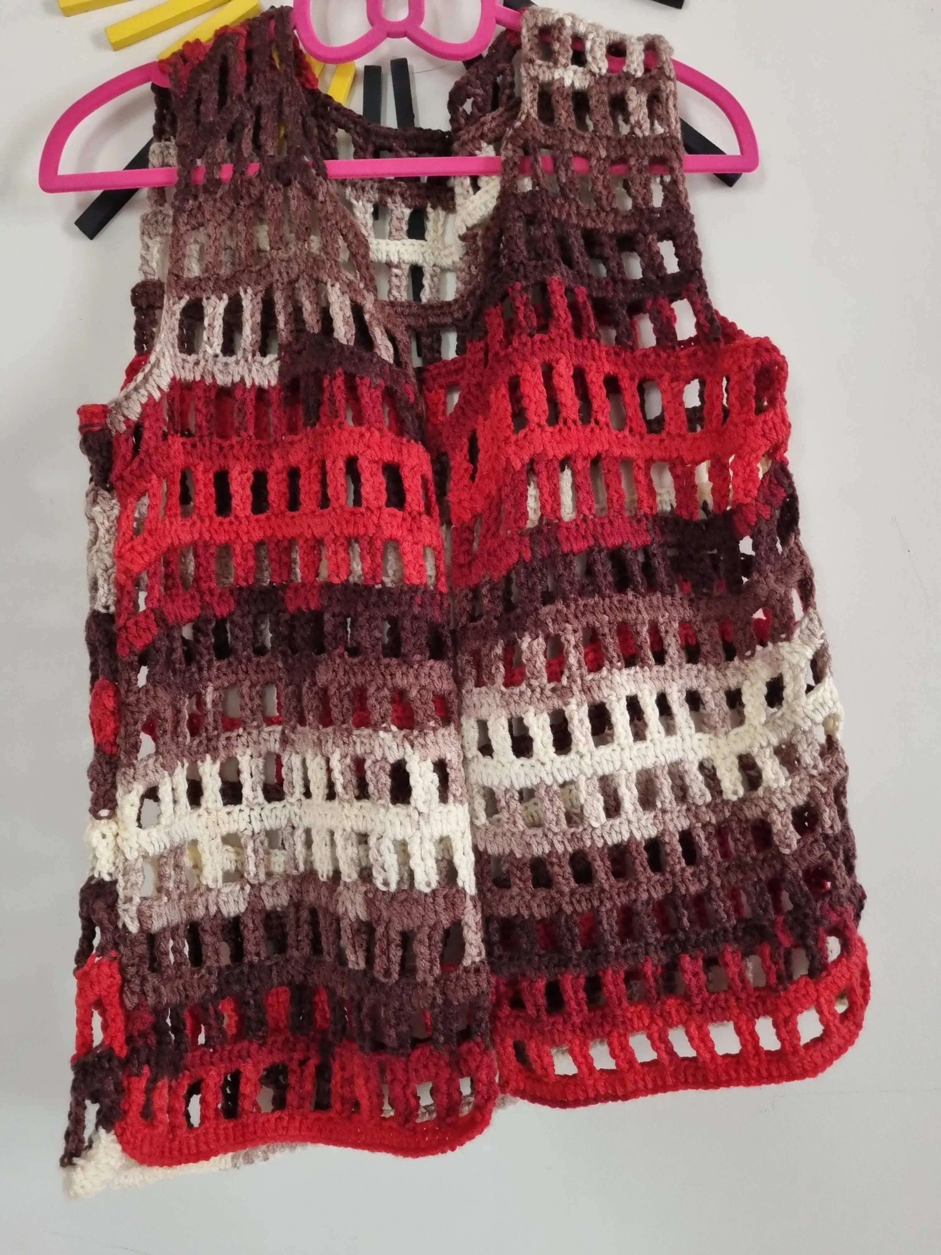 Batik Desenli Kolsuz Örgü Kadın Yelek - Bohem Tarzı