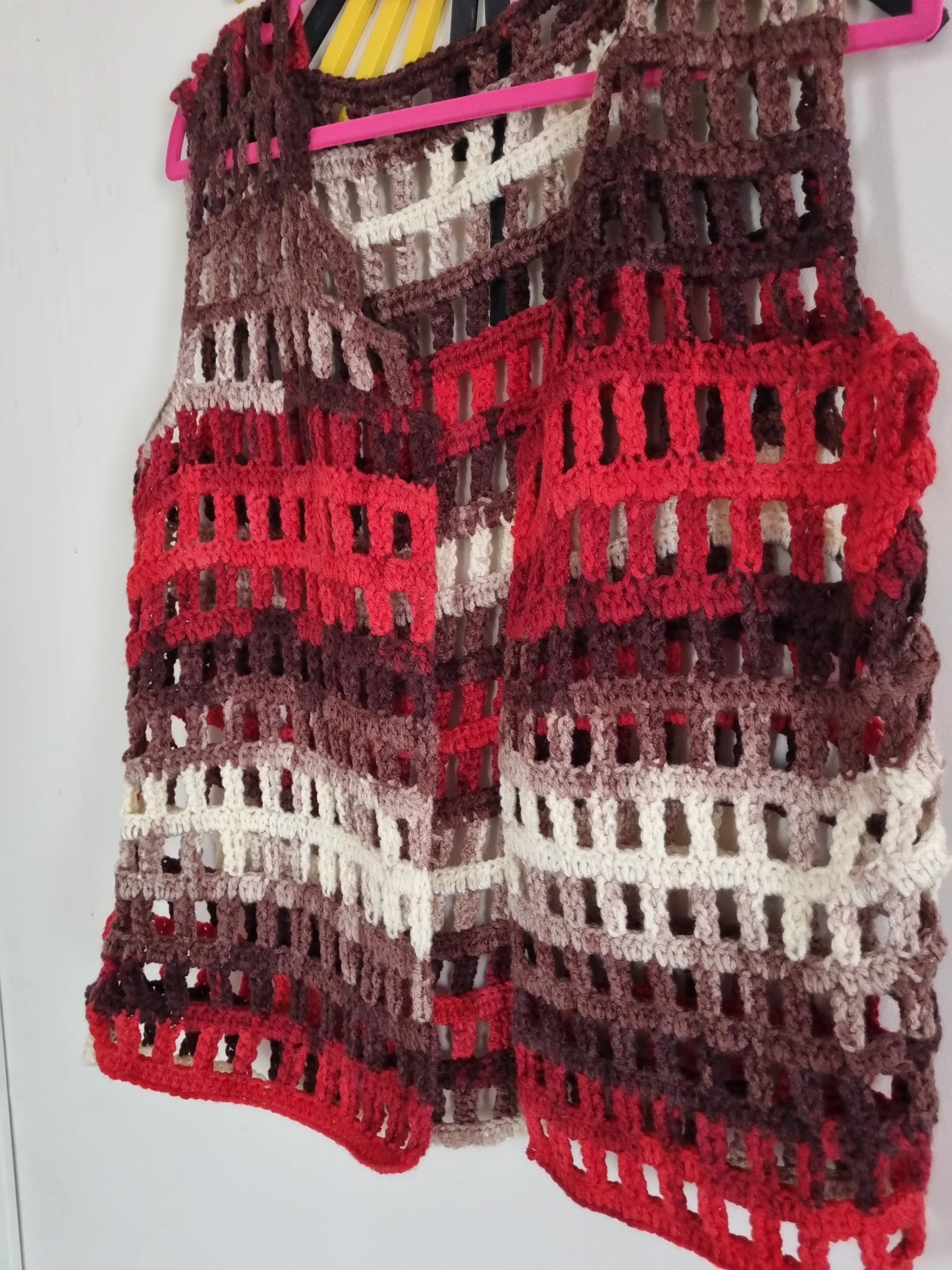 Batik Desenli Kolsuz Örgü Kadın Yelek - Bohem Tarzı