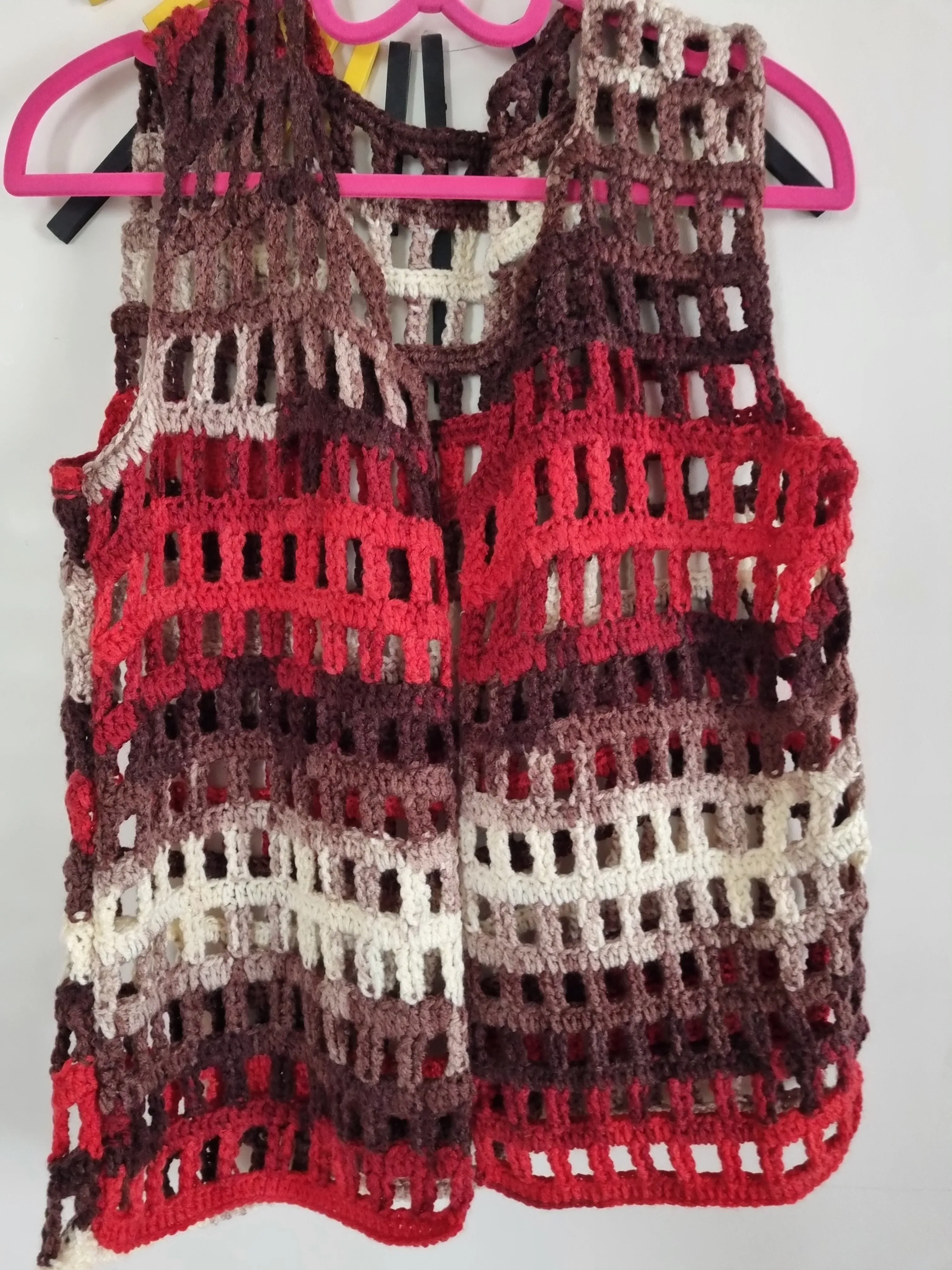 Batik Desenli Kolsuz Örgü Kadın Yelek - Bohem Tarzı