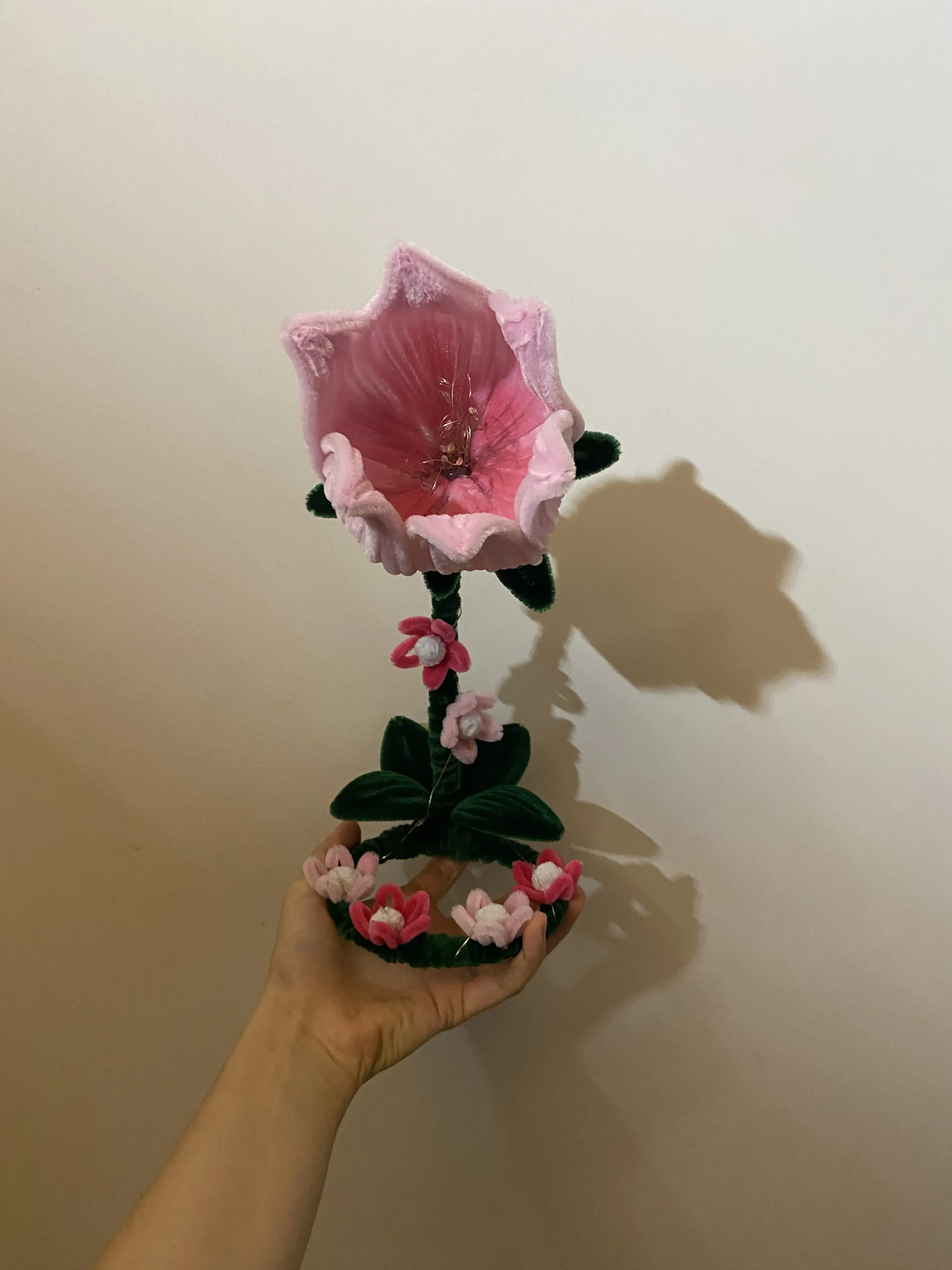 Pembe Çiçek Tasarımlı Şönil Gece Lambası - Dekoratif Aydınlatma