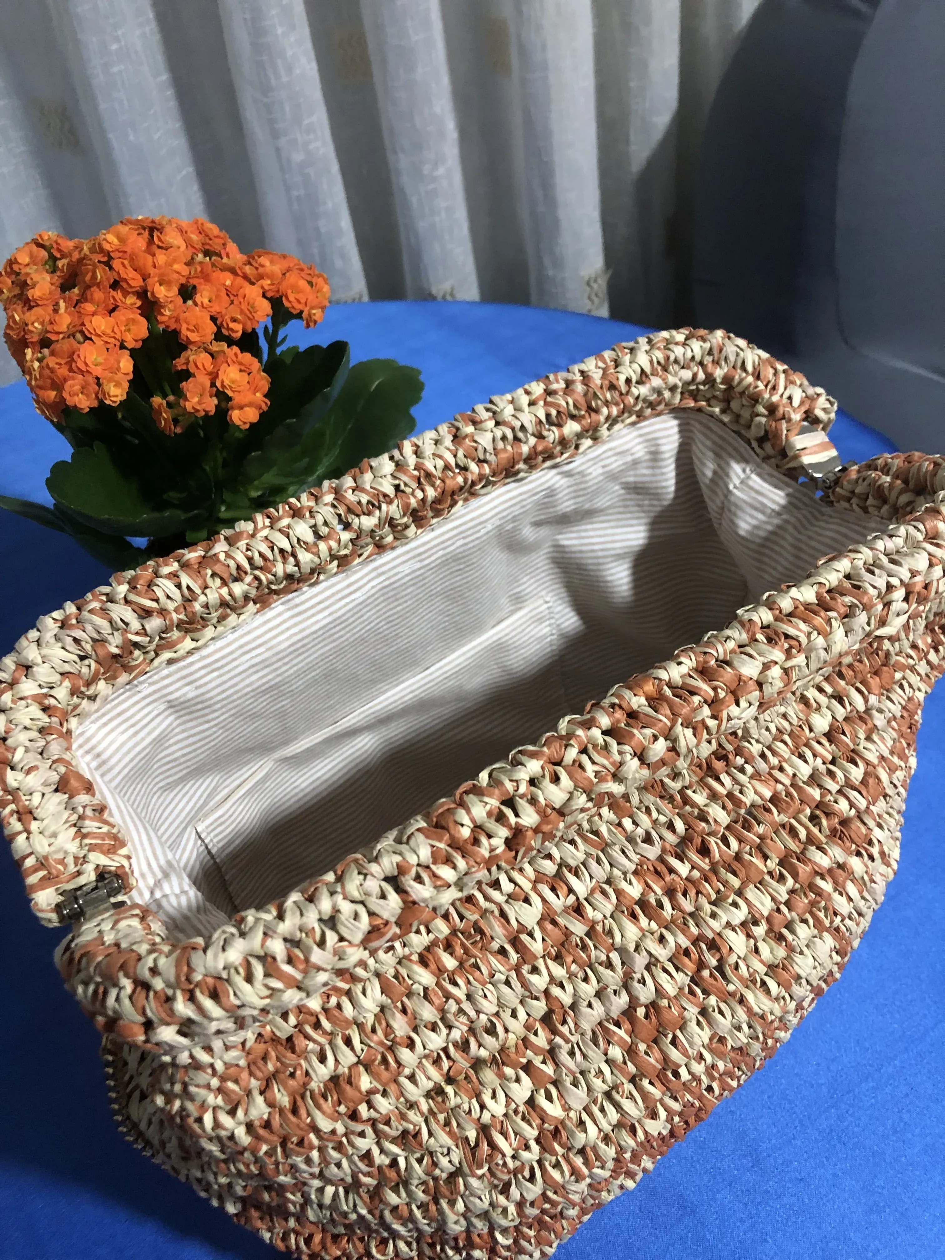 Hasır Örgü Büyük Boy Omuz Çantası - Zincir Askılı, El Yapımı