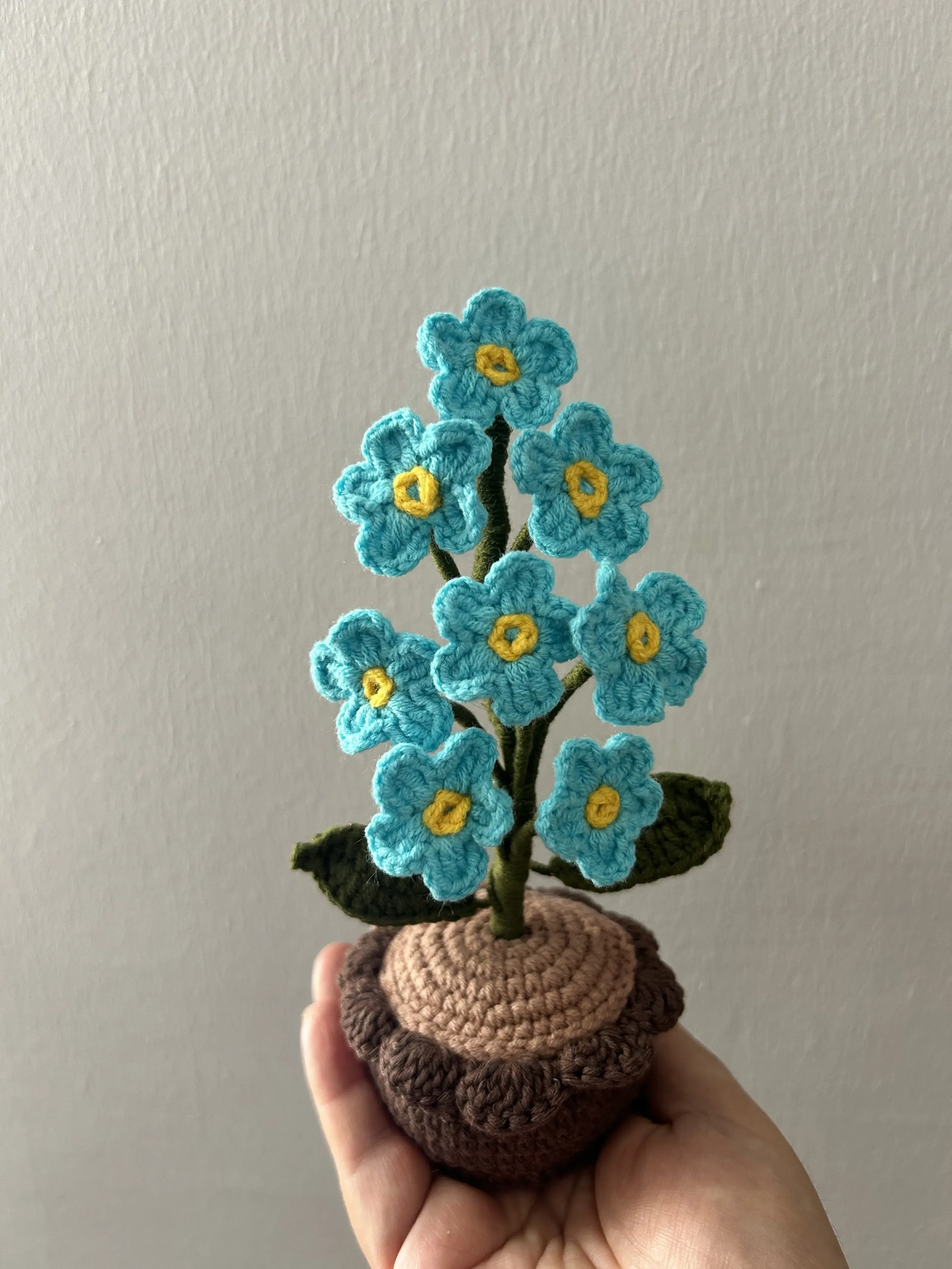 Turkuaz Örgü Beni Unutma Çiçeği Dekoratif Saksı Bitki - El Emeği